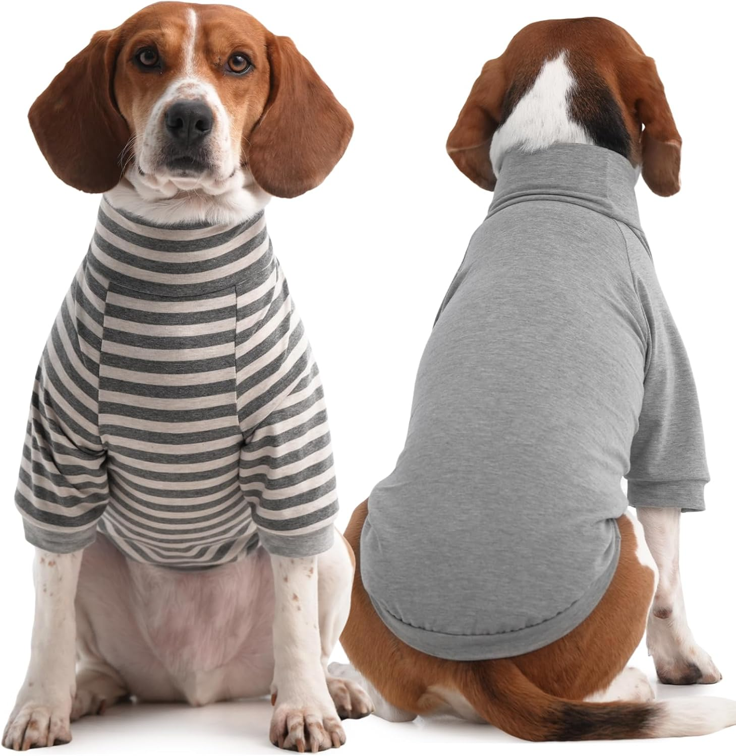 Iecoii 2 Packs|Large|High Neck Dog Pullover Spring Fall Long Sleeve Shirt|Soft Pjs |Breathable Homewear for Small Breed,Pet Underwear|Full Coverage Sweatshirt|Photo Party Outfit, Grey Stripe+Grey image number 1