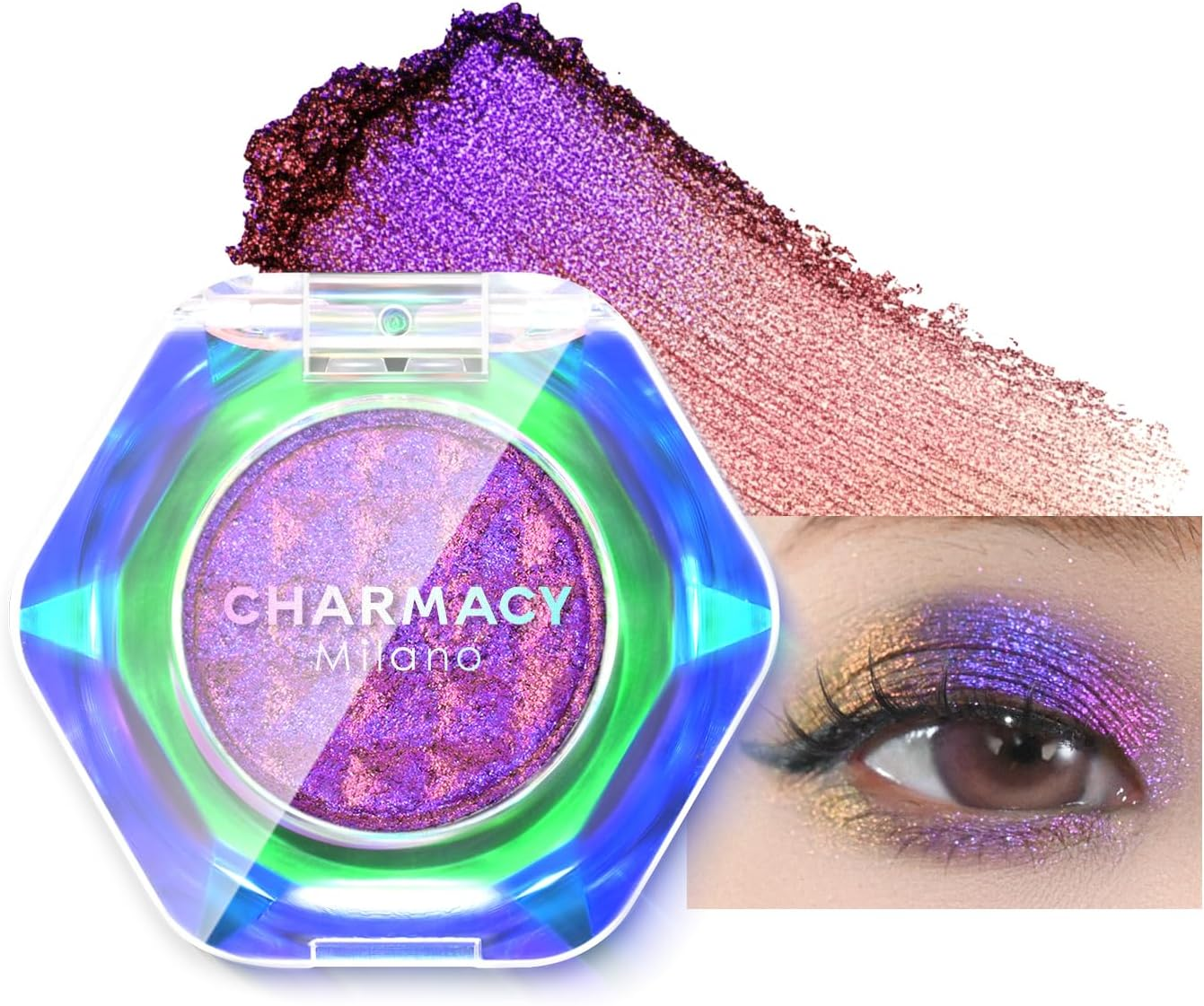 CHARMACY Multichrome Glitter Eyeshadow, Intense Pigmentation Chameleon Sparkling Eyeshadow, Bright Highlighter Duochrome Eye Make Up, Multi-Reflective Finishes Glitter Metallic Eye Makeup #05