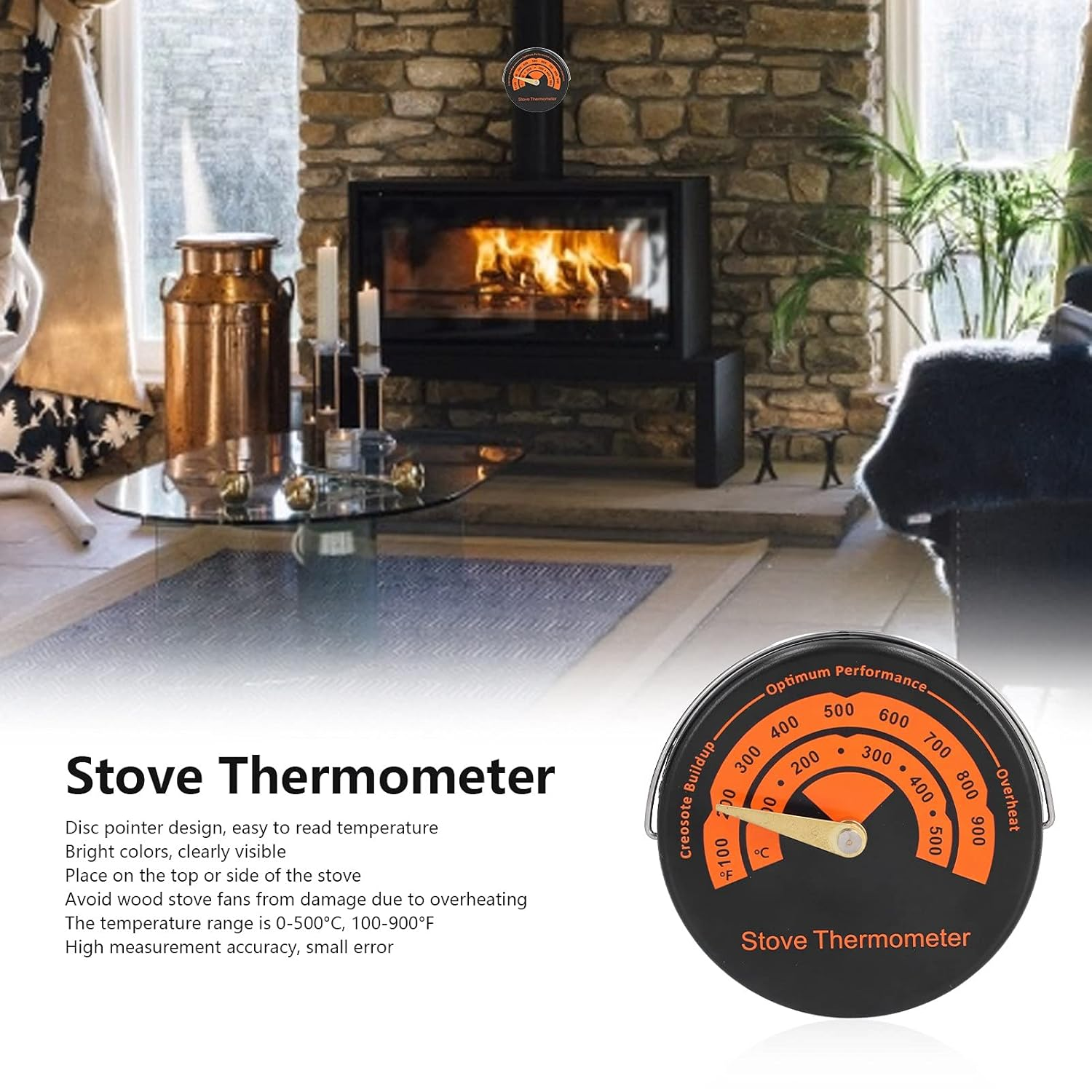 Stove Thermometer - Magnetic Thermometer Temperature for Oven, Fireplace, Kitchen, Restaurant image number 5