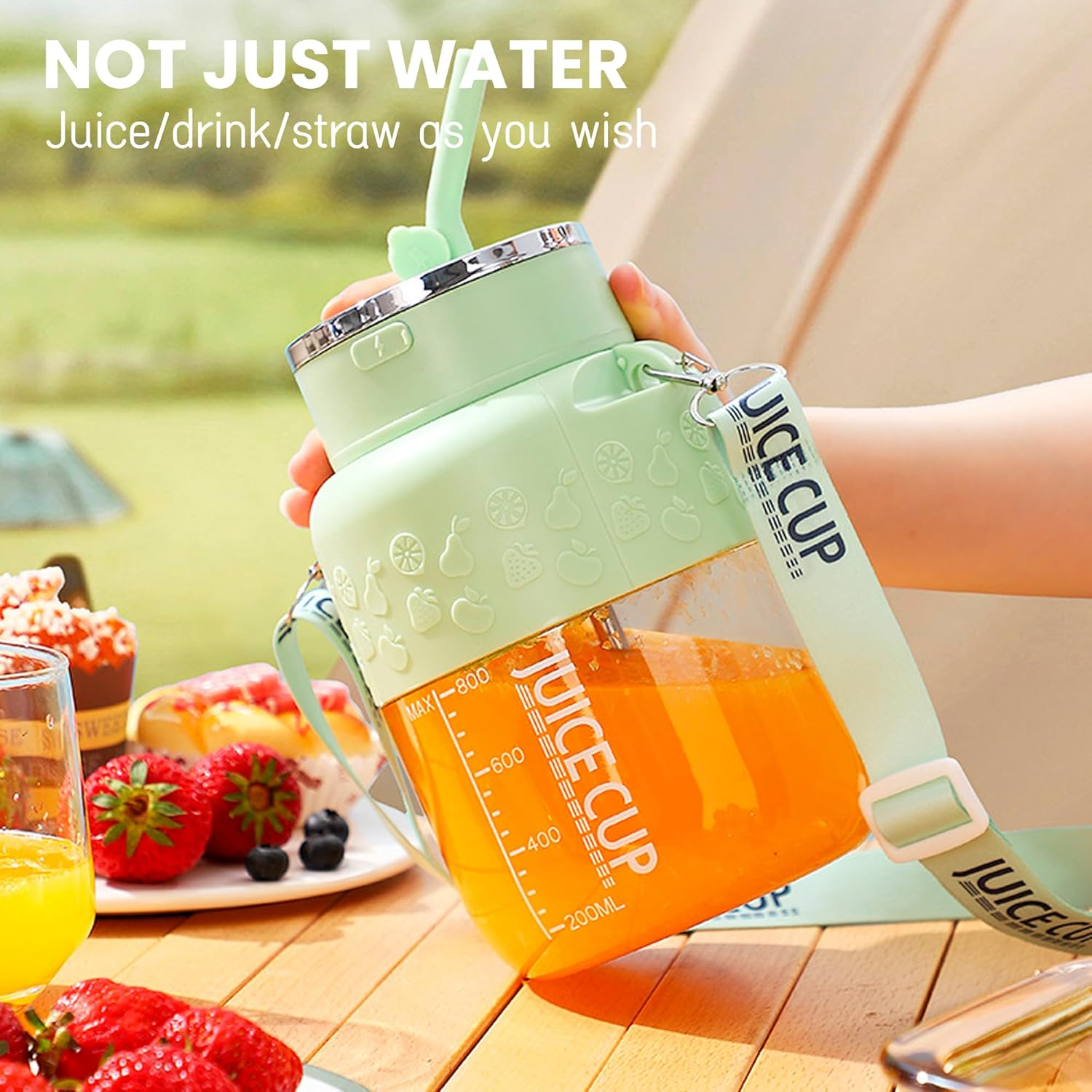 Depehelp Portable Blender and Juicer 2-In-1, 800W Electric Blender Cup with Straw, USB Rechargeable, 28Oz Leakproof Design for Kitchen, Travel, Gym, Making Smoothies and Fresh Juices (White) image number 3