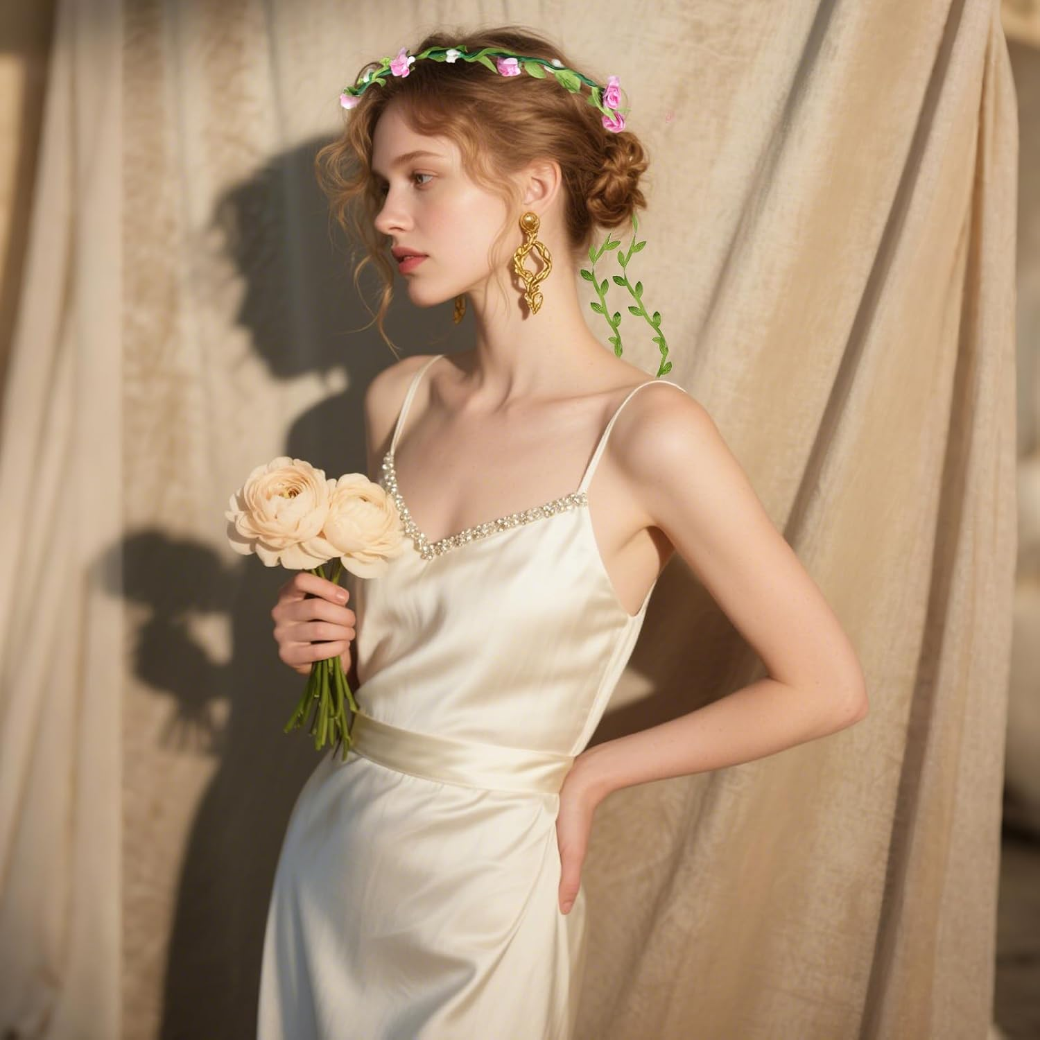 Srotmirw 4 Pcs Flower Crown with Rose for Women Girls for Halloween Hair Accessories in Pink Blue Purple and White image number 6