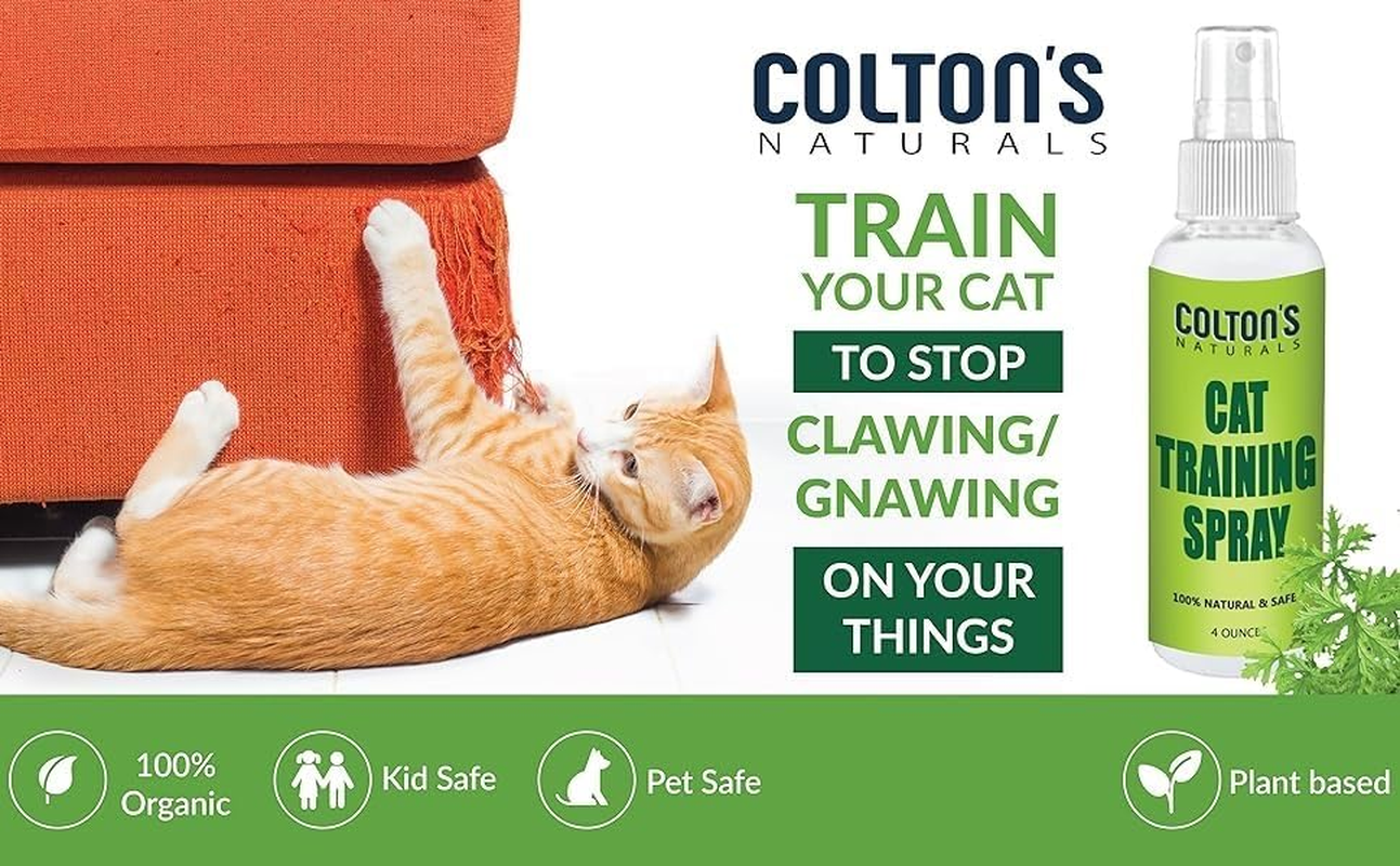 Colton'S Naturals Cat & Kitten Training Spray Aid 3 in 1 W/Bitter - Cat Training Spray for Outdoor and Indoor USE- Furniture Protector- anti Scratch- Make Boundaries - Cat Spray USA Made (32 OZ)