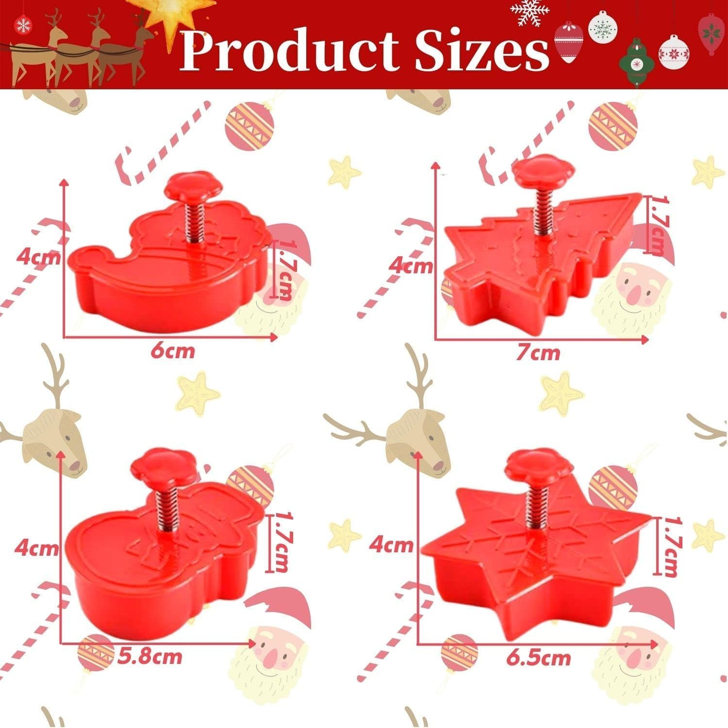 Christmas Themed Cookie Cutter Set - 4 Pieces Plastic Spring Die Biscuits Pastry Cutters 3D Cookie Cake Plunger Cutter Baking Mould image number 2