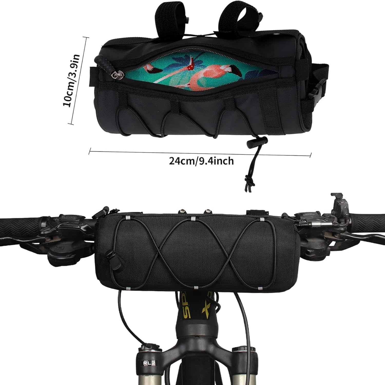 Bike Handlebar Bag Frame Bag with Shoulder Strap, Front Bag for Mountain & Road Bikes (Black)