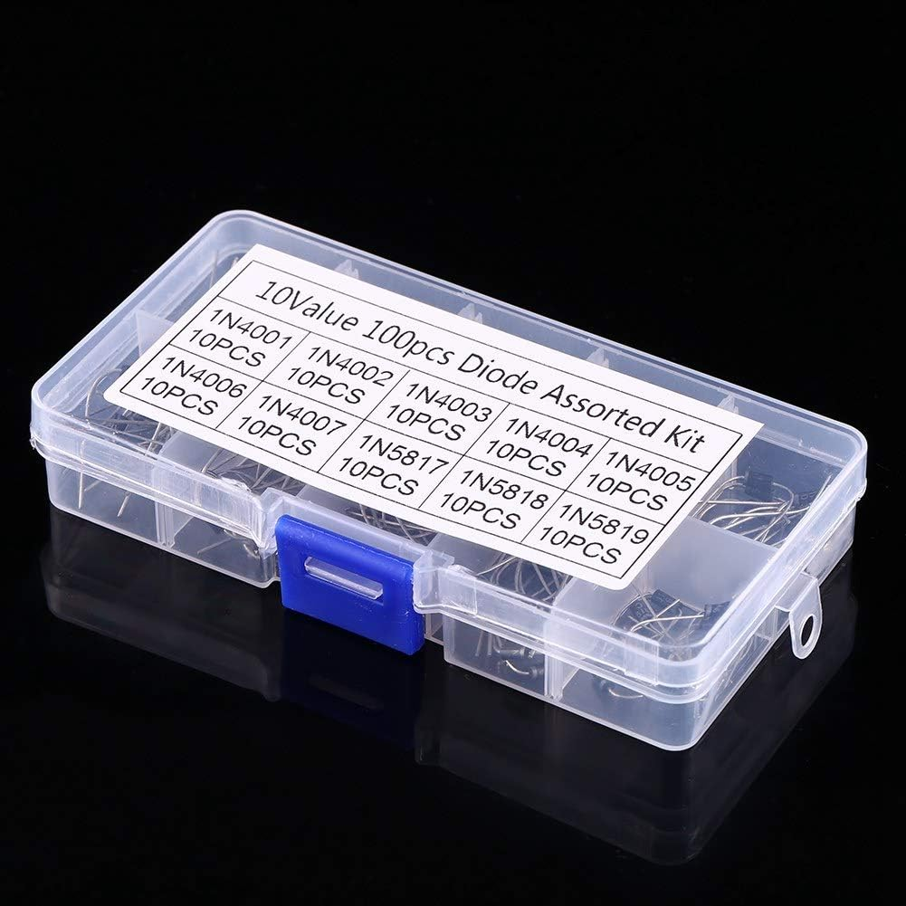 Fafeims 10-Value Rectifier and Schottky Diodes Assortment Kit 1N4001-1N4007 1N5817-1N5819 Low Leakage 100Pcs for Electronics Hobbyists