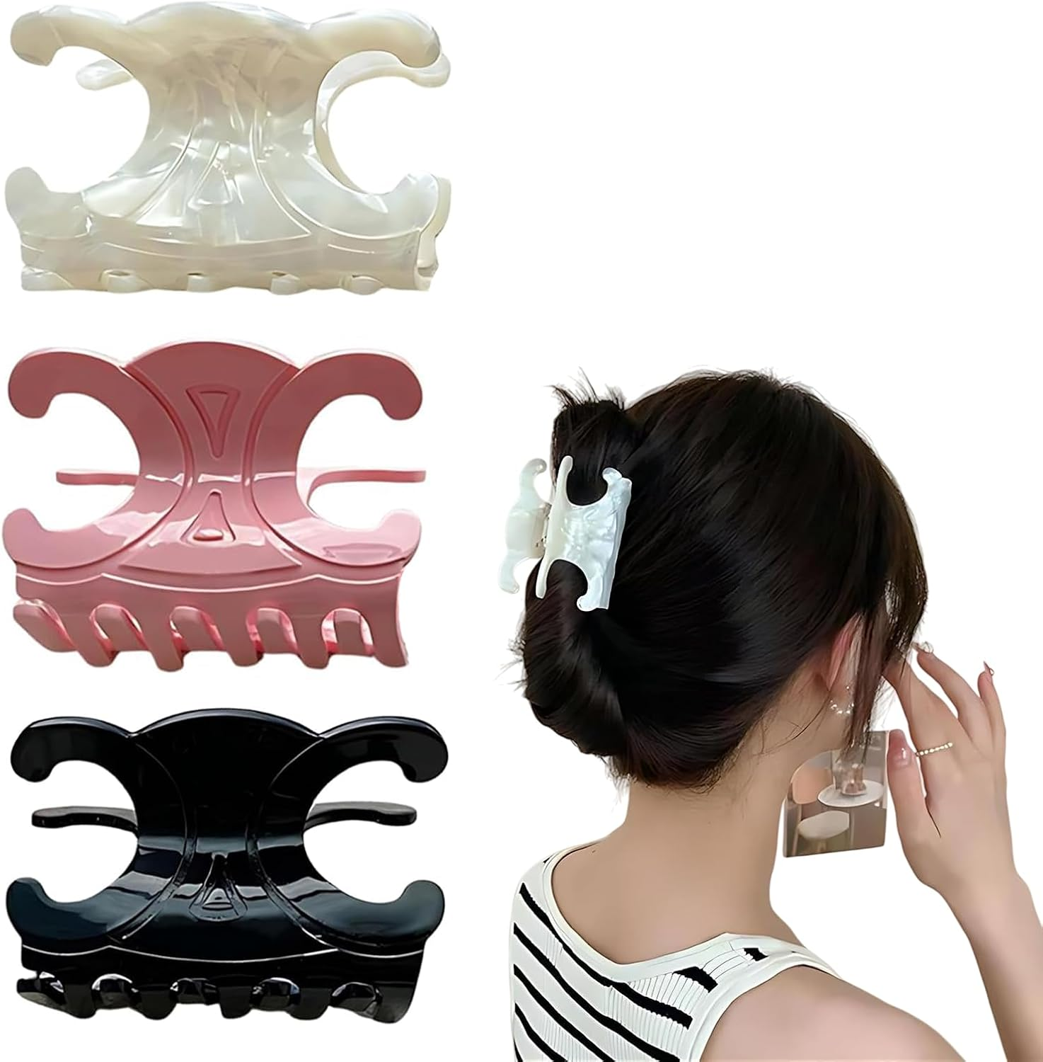 Celblisora Pack of 3 Premium Hair Clips Made of Robust Acetate in Butterfly Shape, Medium Hair Clips, Perfect for Updos, Hair Clips for Women image number 3