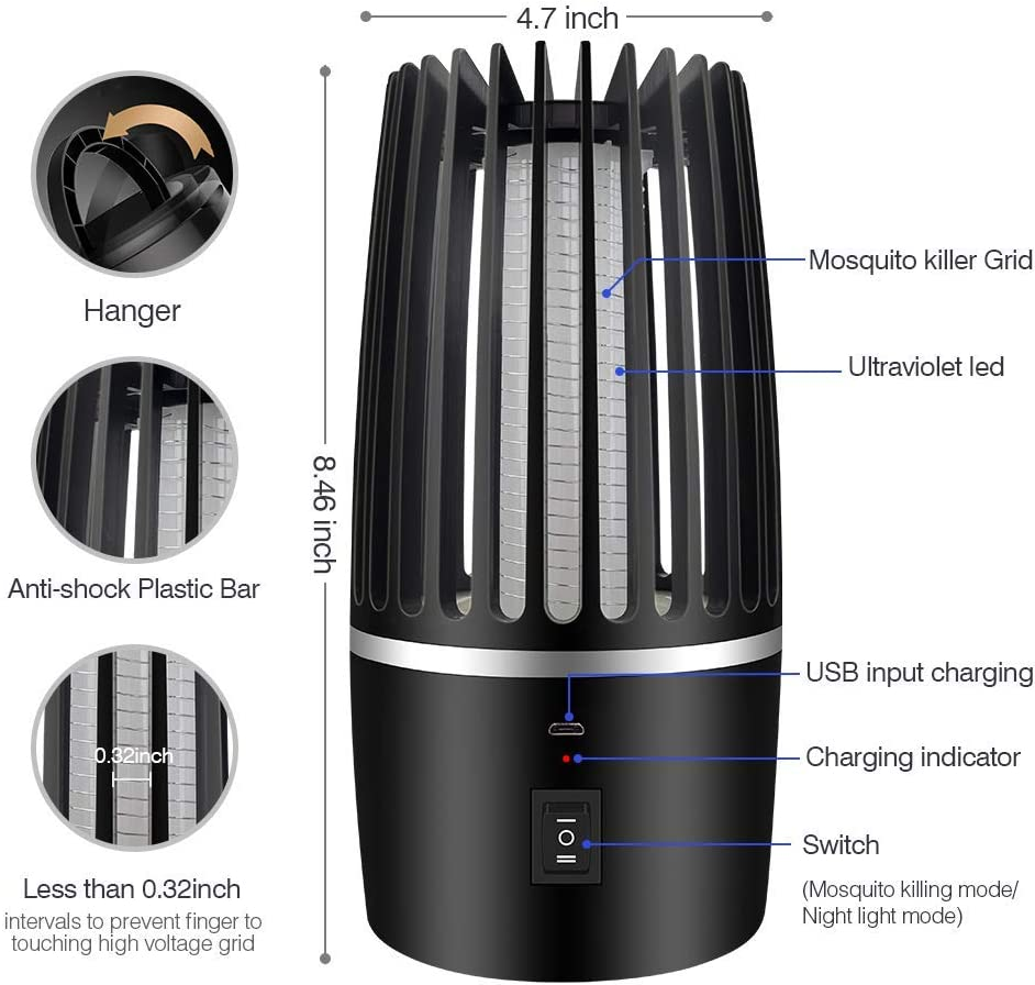 Fly Killer, Mosquito Killer Lamp Electric Fly Zapper Fly Trap, USB Fruit Fly Killer UV Insect Killer Bug Zapper for Bedroom, Camping, Kitchen, Office, Safe Fly Catcher Outdoor Indoor for Home Use image number 2