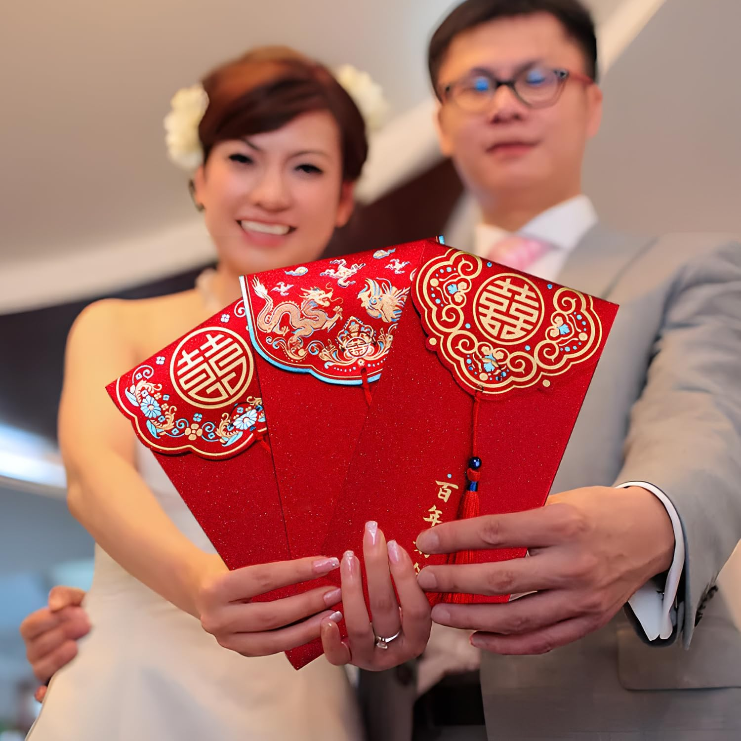 6 Pcs Red Envelopes, Thousand Yuan Red Packets, Red Envelope Gifts, Tie the Knot Red Envelope, Red Envelope Gifts for Wedding Happy image number 2