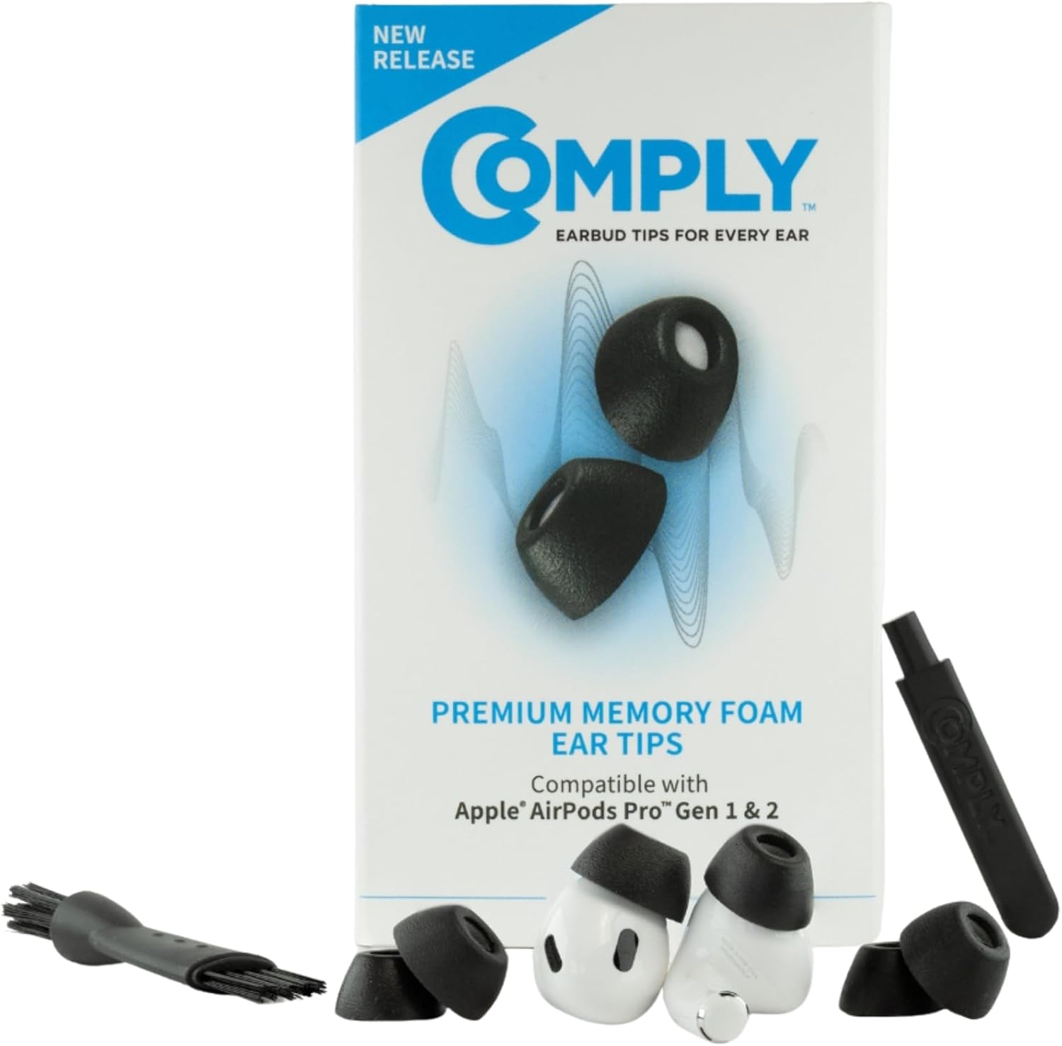 Comply Foam Truegrip Premium Memory Foam Ear Tips for Apple Airpods Pro 1St & 2Nd Gen &ndash; S/M/L, Black (3-Pairs) &ndash; Enhanced Comfort, Secure Fit, Superior Noise Isolation, with Removal and Cleaning Tool image number 1