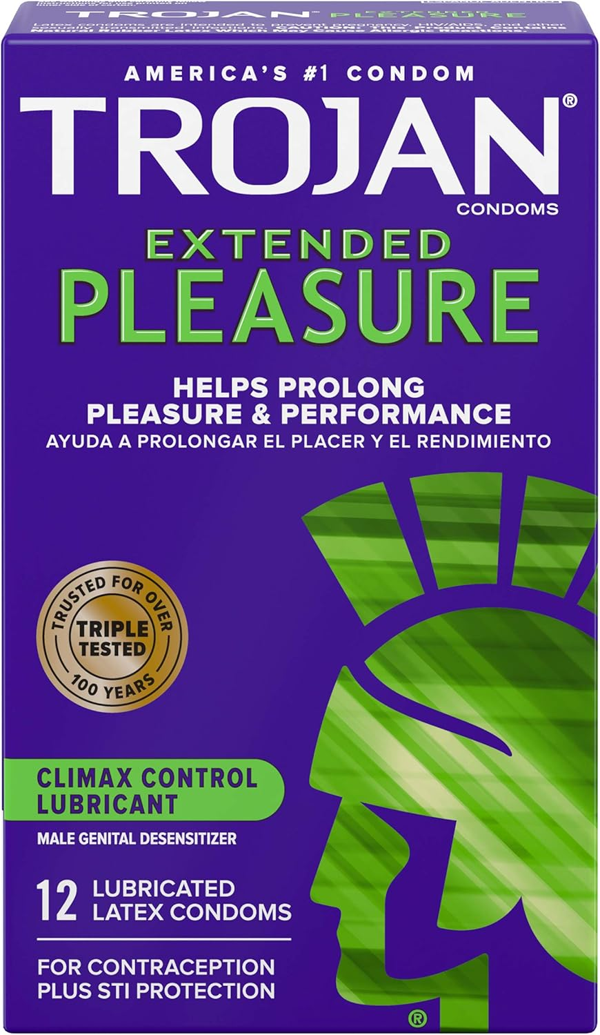 Trojan Condoms, Pleasures, Extended Climax Control, Lubricant, Latex - 12 Ct, Pack of 5