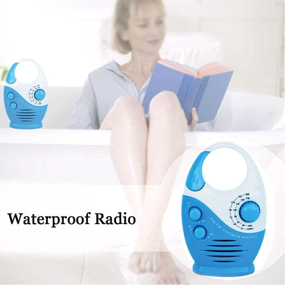 Shower Radio, Waterproof Bathroom Speaker Button, Mini Adjustable Volume Hanging AM/FM Radio with Top Handle for Bathroom Indoor Outdoor Use,Blue image number 3