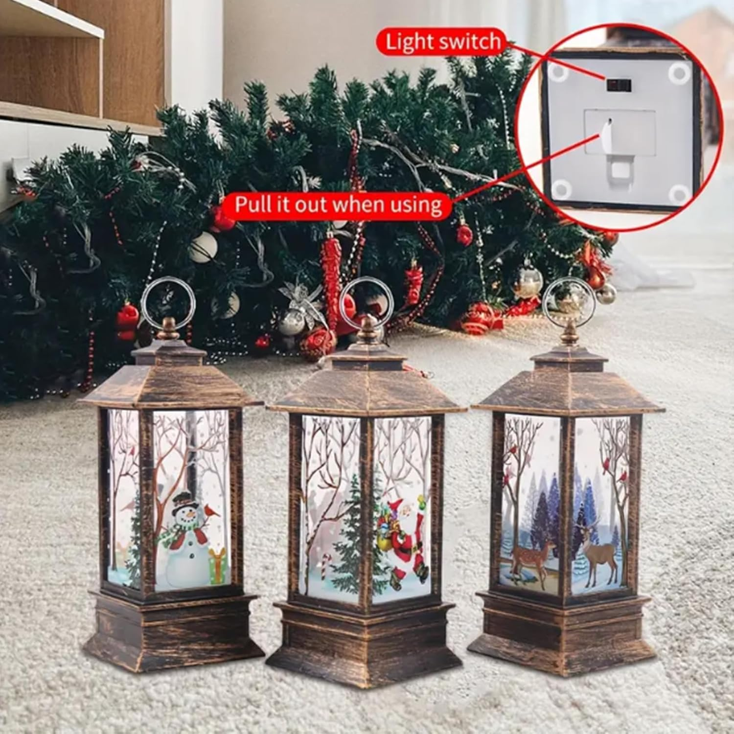 Christmas Lanterns Night Lamps with Artificial Snow, 6 Pieces, Home Decoration, Ideal Gifts, Halloween Outdoor Lights/129 image number 6