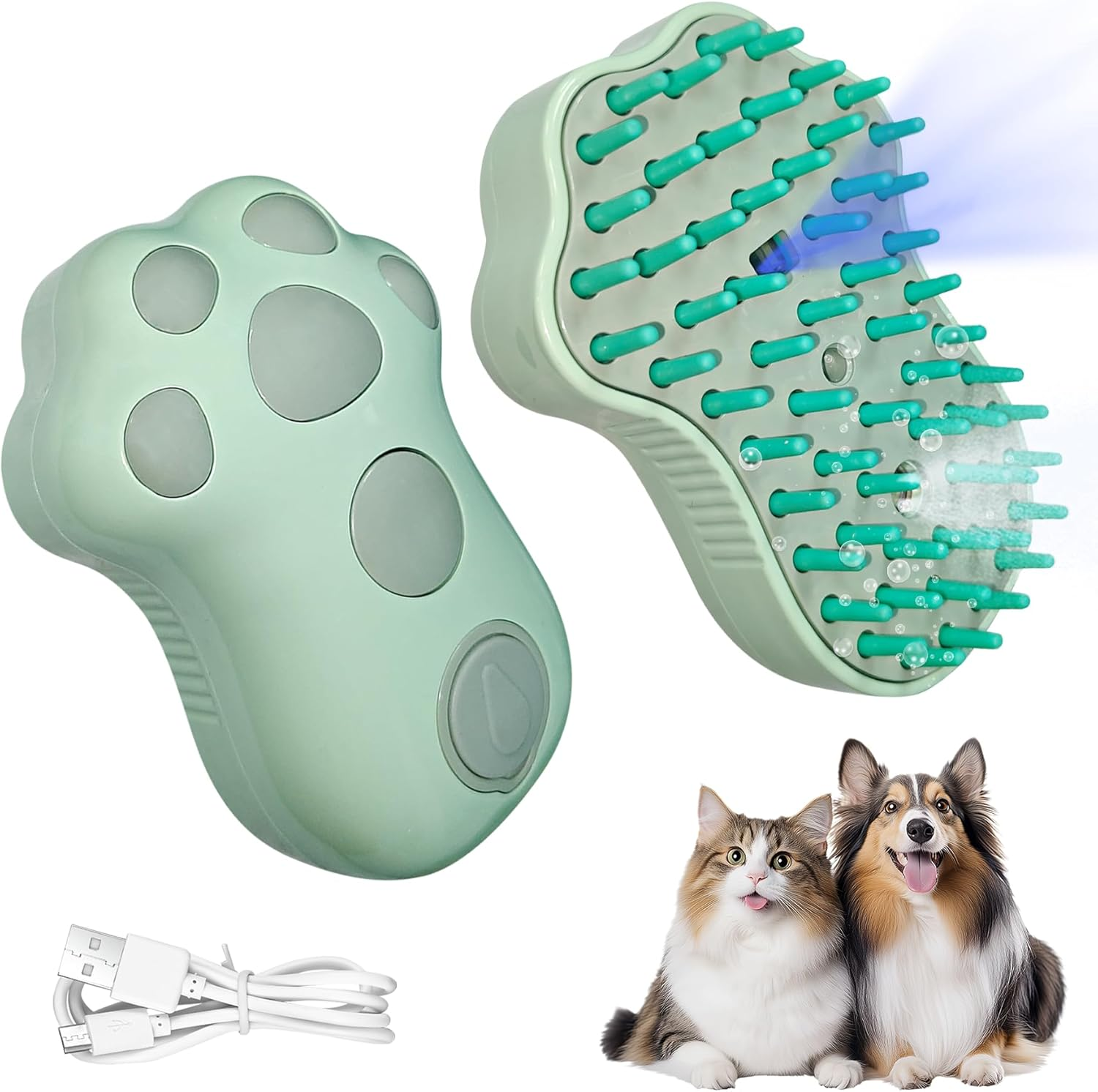 Oiuyamn 4-In-1 Cat Hair Removal Steam Brush, Silicone Cat Steam Brush with UV Light Steam Cat Brush for Massage/Grooming Pet Hair