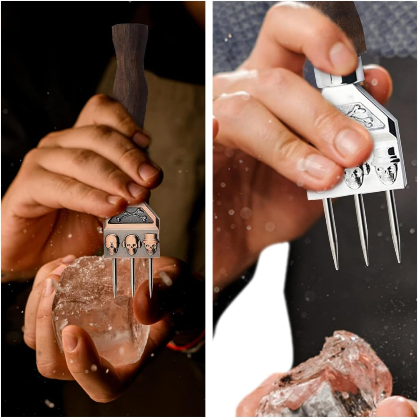 Ice Crushing Pick, Stainless Steel Ice Crusher with Comfortable Handle, Skull Pattern Three Prong Ice Pick, Ice Crusher Ideal for Bartender, Best Carving Tool, Ice Chipper for Bars (Silver) image number 6