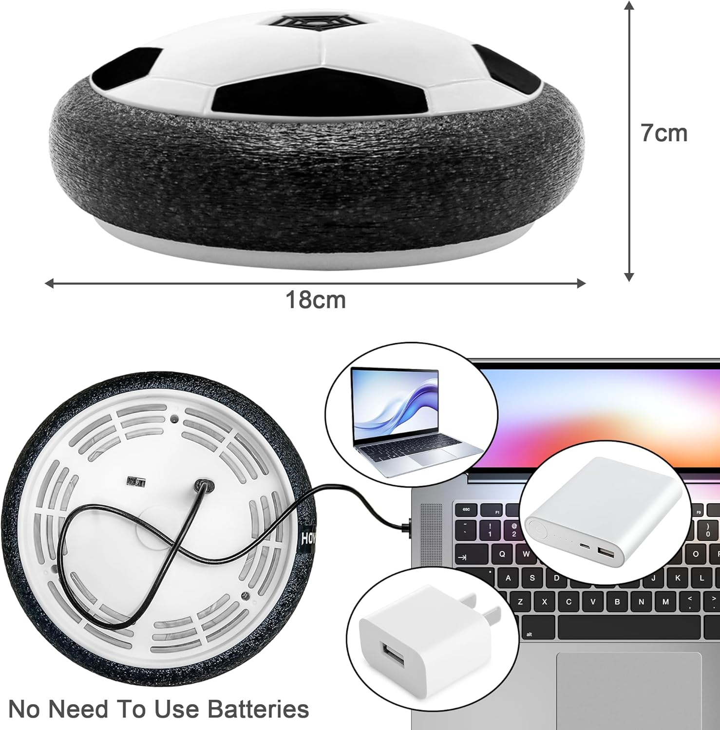 Hover Soccer Ball, Kids Toys for Boys Girls Age 3 4 5 6, Sport Indoor Outdoor Floating Soccer Boys Toys with Led Lights ＆ Foam Cushion, Football Game Birthday for 8-12 Year Old Boy Gift - Rechargeable Black＆White image number 5