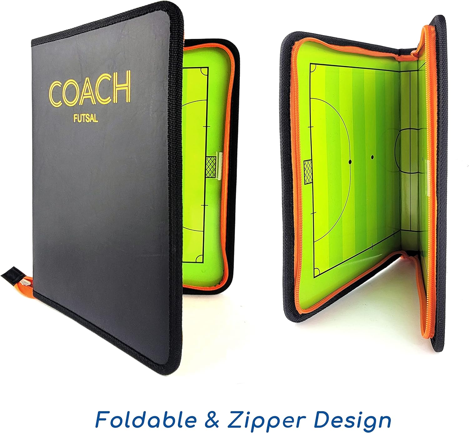 Foldable Futsal Coaching Board Set with Magnetic Number Pieces, Marker Pen, Marker Eraser, Indoor Football Five-A-Side Soccer Color Full Court Zipper Design Strategy Board Training Aid image number 2