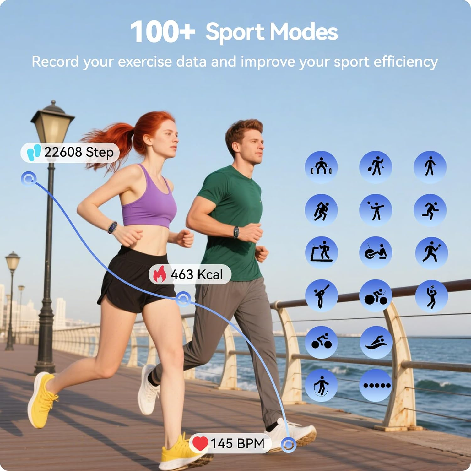 Fitness Trackers Android Iphone Compatible, AMOLED Smart Watches with Heart Rate/Waterproof/Sleep/Pedometer Monitor Step Tracker Counter for Men Women (Red, Band*2) image number 4