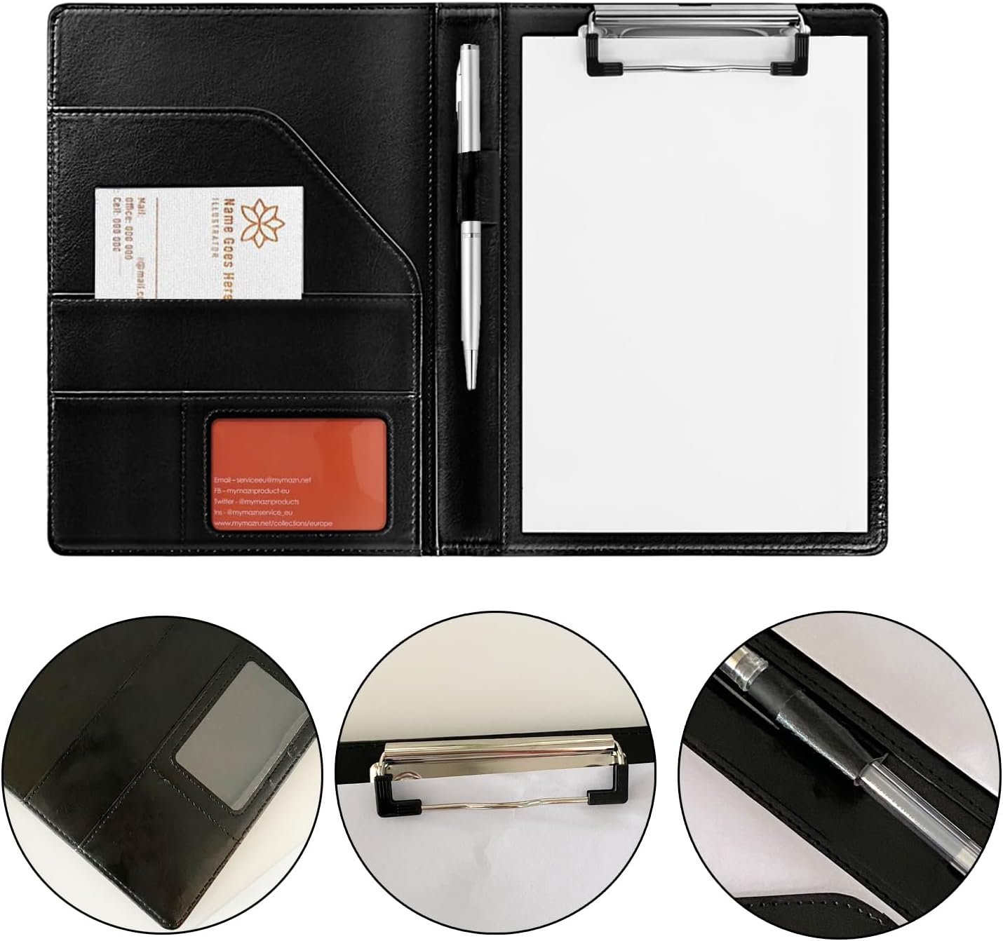 Small Clipboard, Junior Padfolio Folio A5 Writing Pad, Refillable Writing Pad Portfolio for Notepad (Black) Perfect for Meetings, Travel & Daily Use image number 3