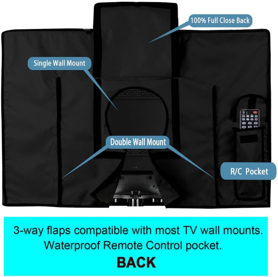 Waterproof Outdoor TV Covers for 55 to 58 Inches outside TV, 600D Thick Fabric TV Screen Protector Cover with Remote Control Pocket - Size 55''W X 35''H X 5.5''D image number 6
