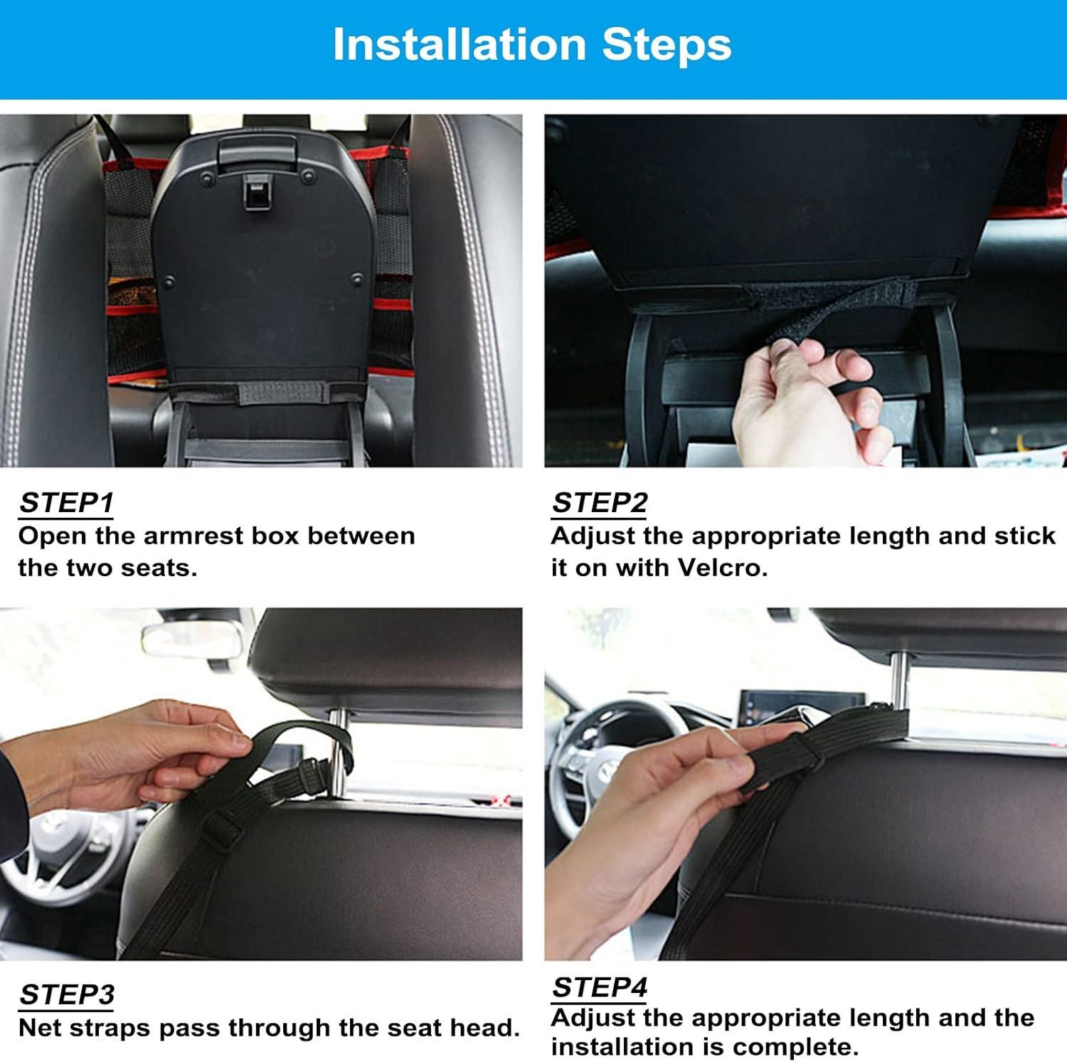 Car Seat Bag Holder,Car Net Pocket Handbag Holder between Front Seats,Car Handbag Purse Holder,Car Mesh Organizer,Purse Holder for Car,Large Capacity Car Net Bag Barrier of Back Seat Pet Kids image number 4