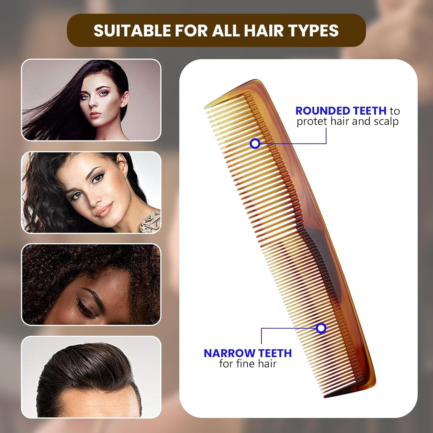 Agwenkui Tortoise Shell Comb, Mens Pocket Sized Hair Comb to Detangle and Style Long or Short - Hair Comb Beard Comb Mens Comb with Two Teeth Widths for Styling and Scalp Stimulation (1) image number 5