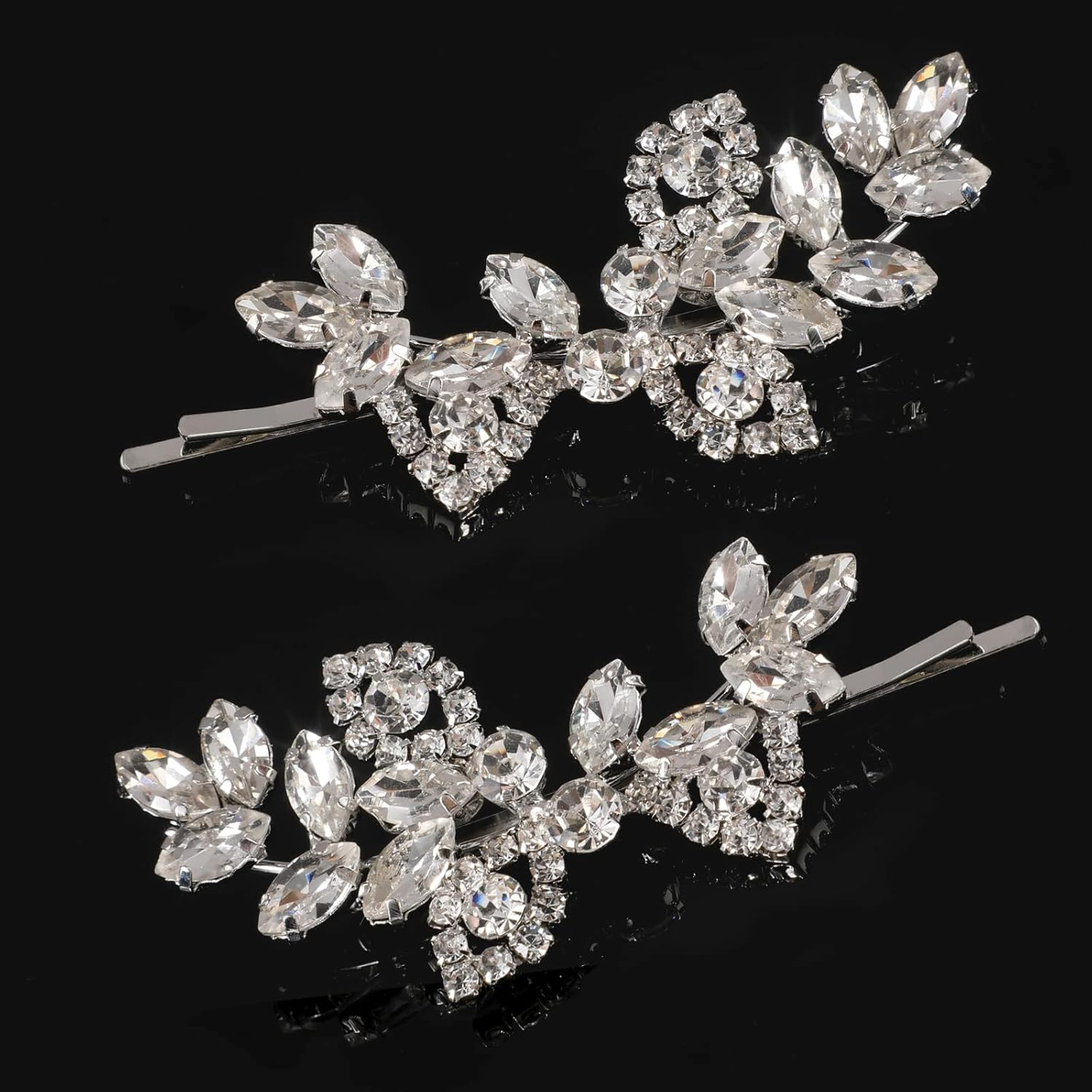 JSRQT Silver Crystal Rhinestone Hair Clips, Wedding Leaf Crystal Hair Pins, Bridal Headpiece Hair Accessories for Women and Girls Pack of 2 image number 6