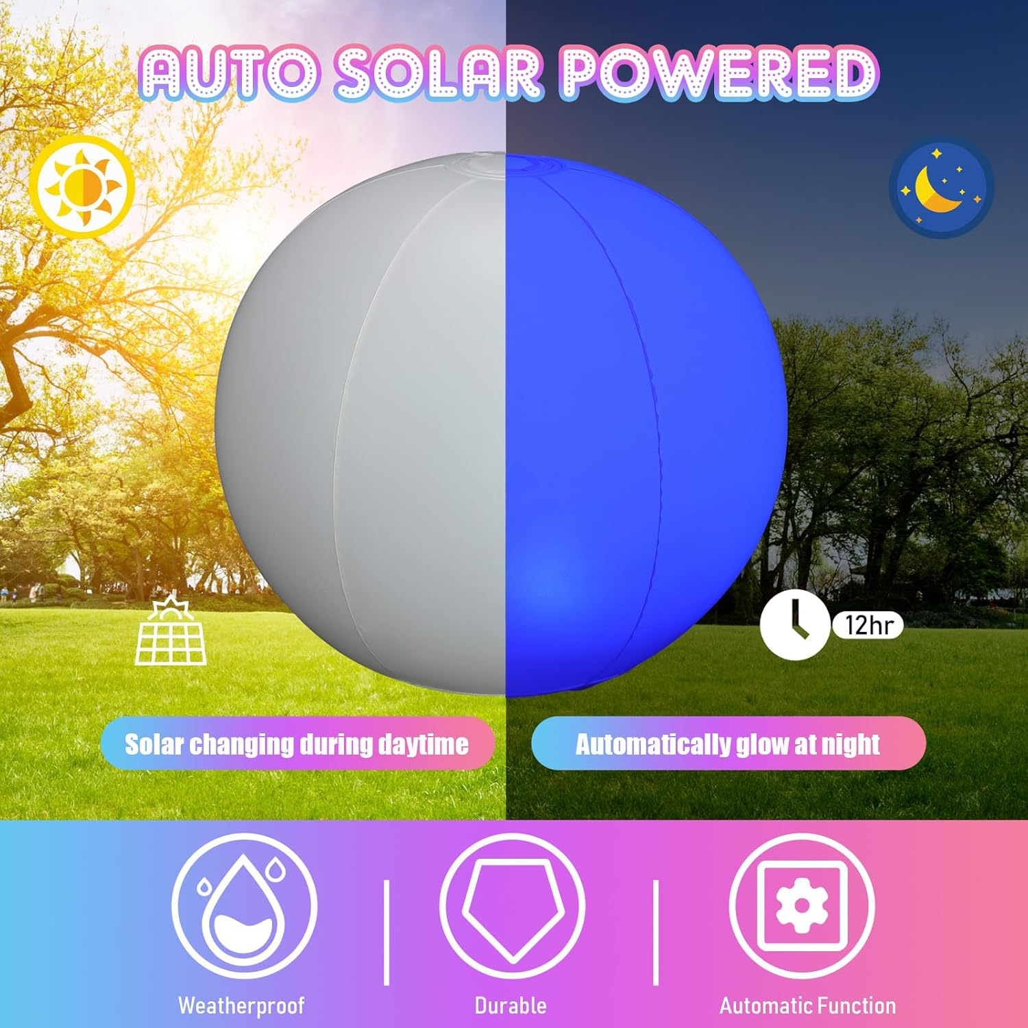 Wettarn 16 Pcs Floating Pool Solar Ball Lights 16 Color Changing Inflatable Outdoor Pool Balls Waterproof Glow Globe LED Night Light for Swimming Party Garden Backyard Pond Beach Decor (12'' 16'') image number 1