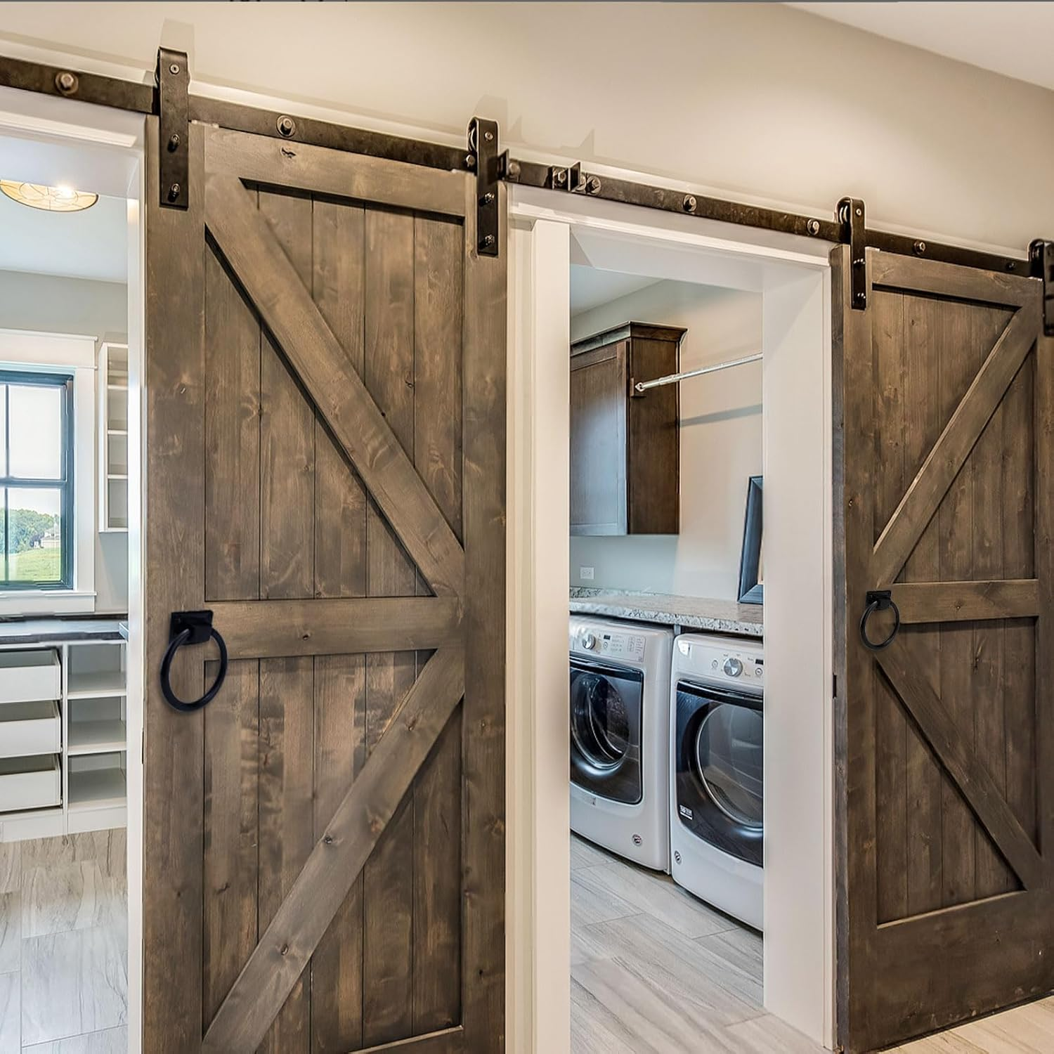 2 Packs 3.8" Black round Ring Door Pull Handle with 8 Screws, Zinc Alloy Sliding Barn Door Handles, Outdoor Garage Gate Handle for Vintage Wooden Sheds Farmhouse Garden Hallway Closets Drawers (2Pcs) - 2Pcs image number 5