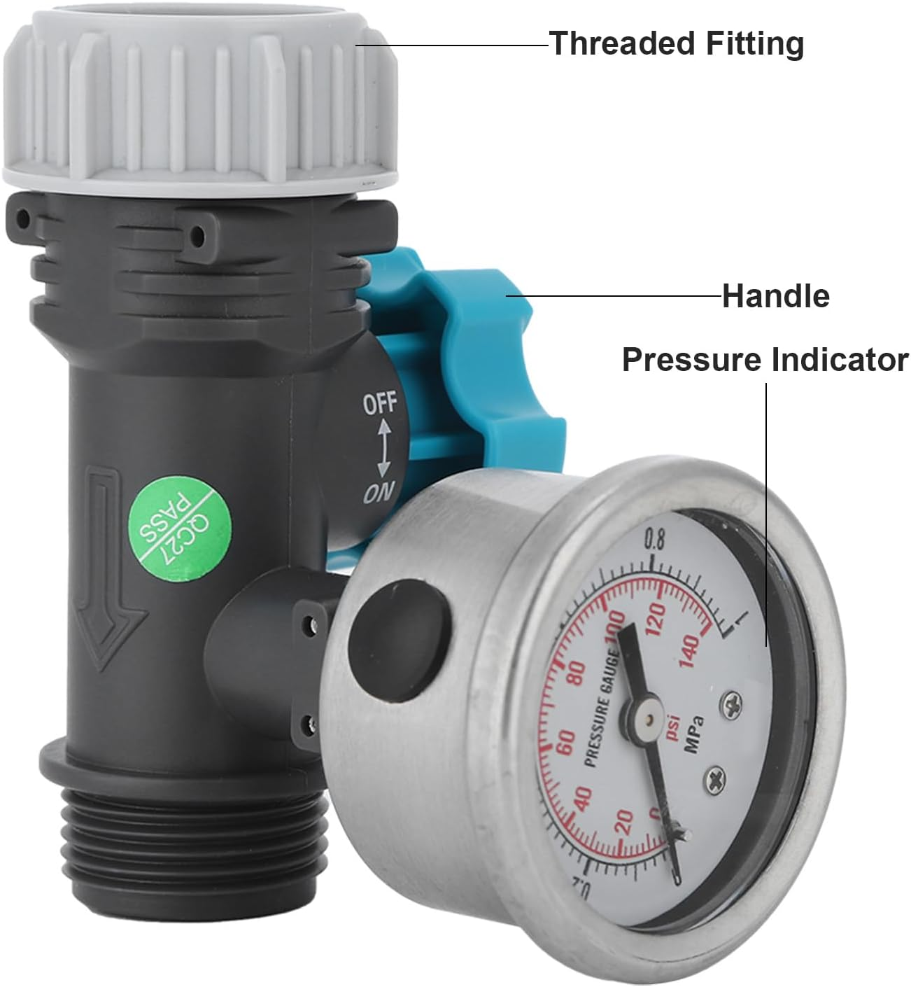 Changor Water Pressure Regulator Valve, Adjustable G3/4 Inch Thread Connections with Visualized Pressure Control, Pressure Reducer Valve, for Garden Irrigation Systems, G3/4In image number 3