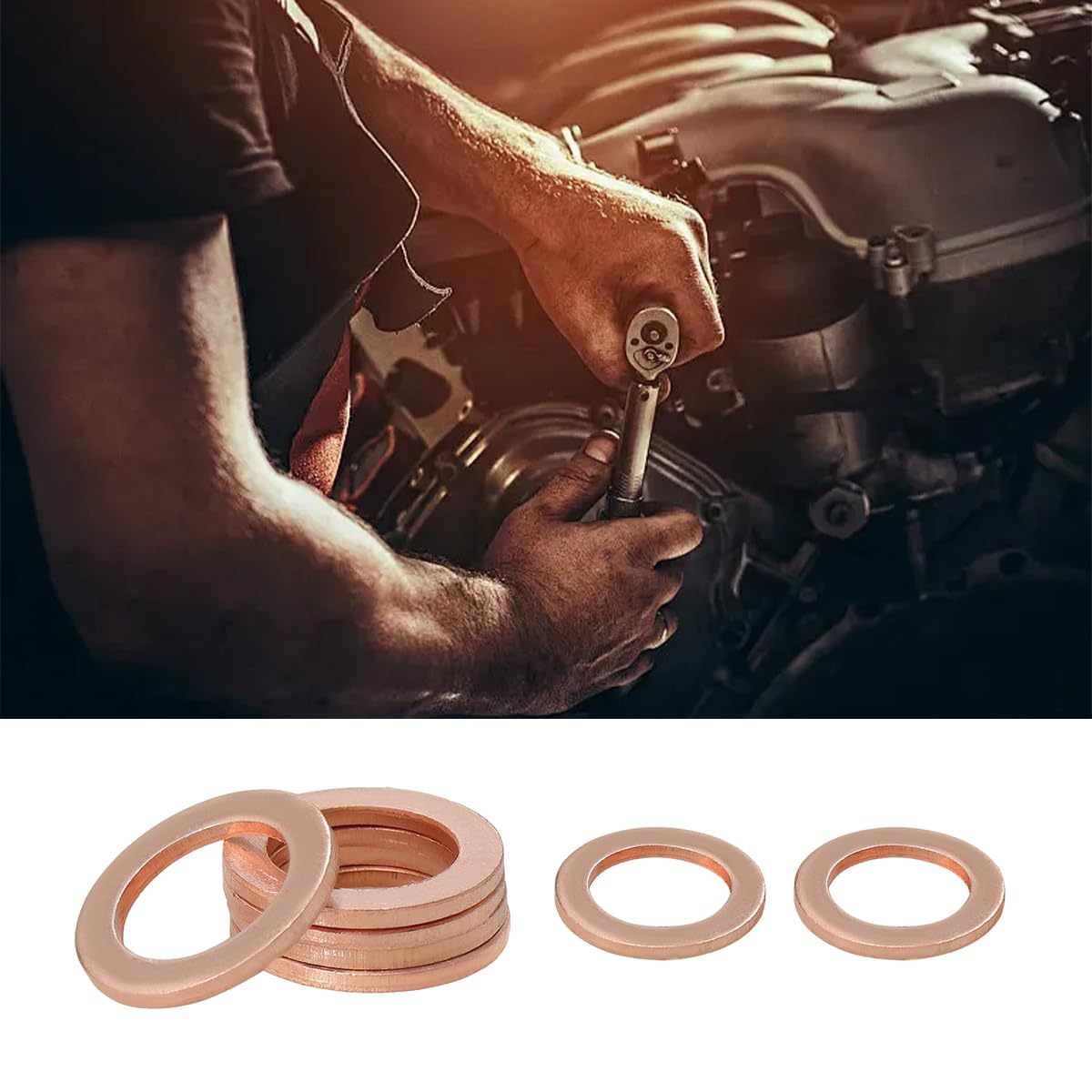 Povtii 15PCS Oil Drain Plug Gasket, 14Mm Copper Oil Crush Washer Compatible with OEM PN Part 007603-014106, Car Accessories for Oil Drain Plug Washer Gaskets Seals Replacement image number 5