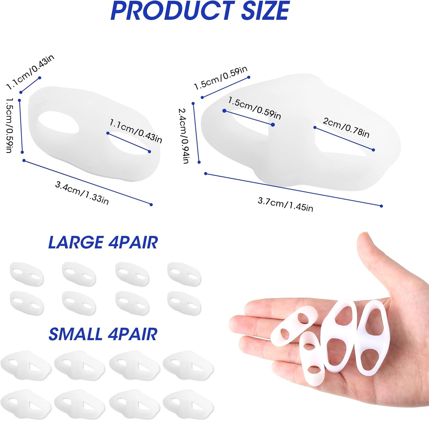 Silicone Gel Toe Separators & Bunion Corrector, 8-Pair Reusable Orthotics for Overlapping Toes, Hammer Toe Relief, Plantar Fasciitis (Men/Women) image number 3