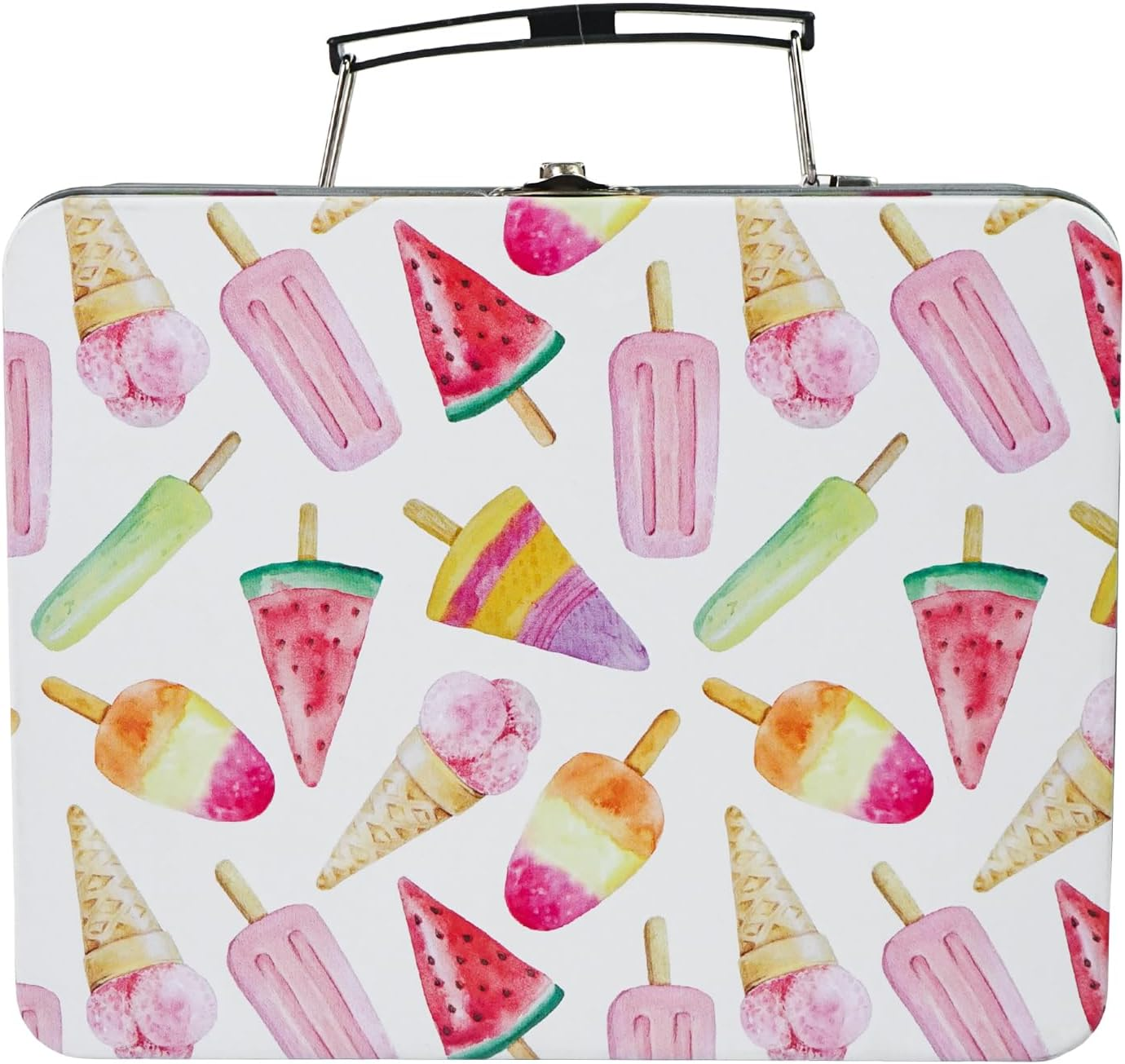 Luwint Tin Storage Box with Handle Small Metal Fun Box Cute Sturdy Tin Box Decorative Keepsake Case with Lid (Ice Cream) - Ice Cream image number 5