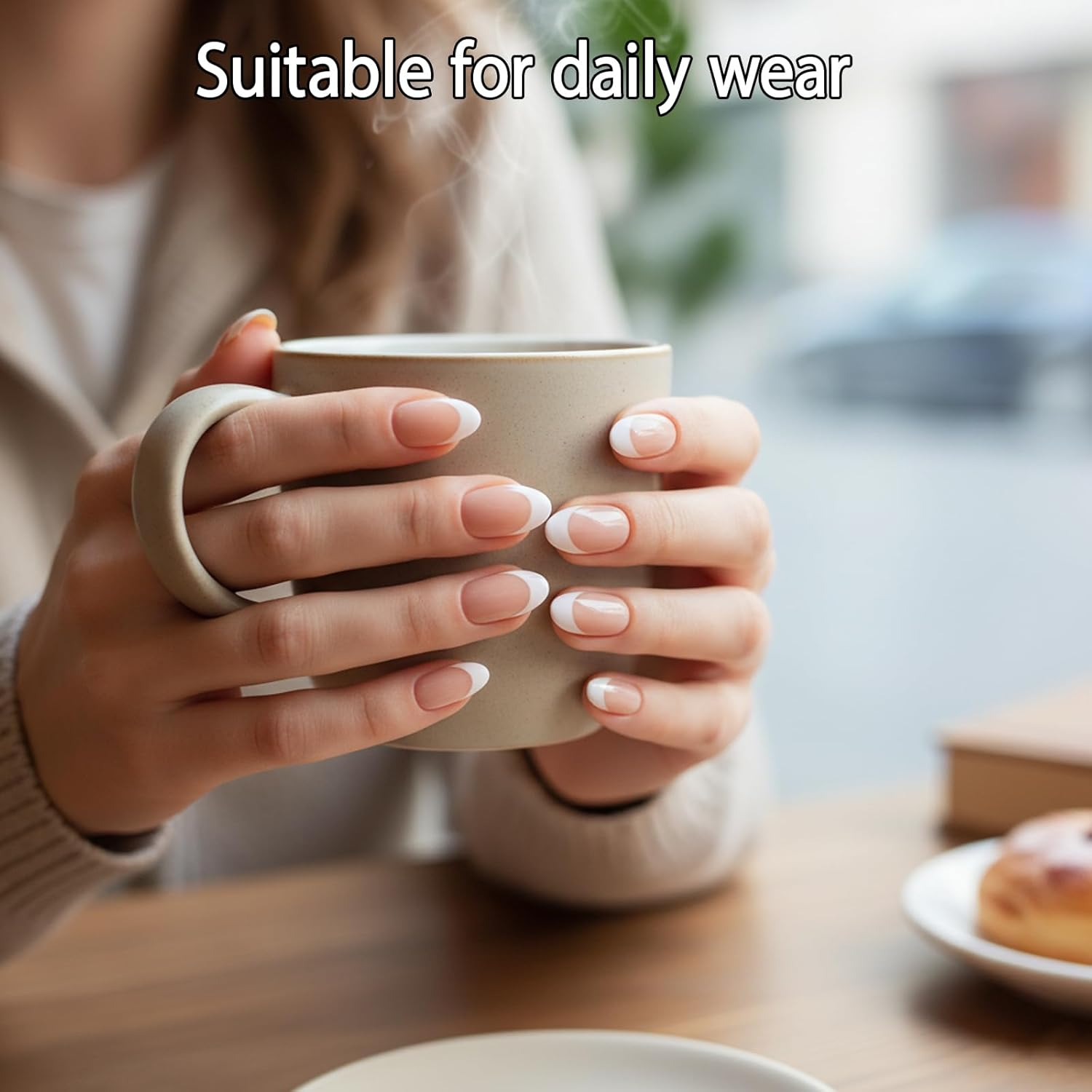 Press on Nails, French Almond Design Fake Nails, Pink and White Press on Nails, 22-24 Pieces image number 1