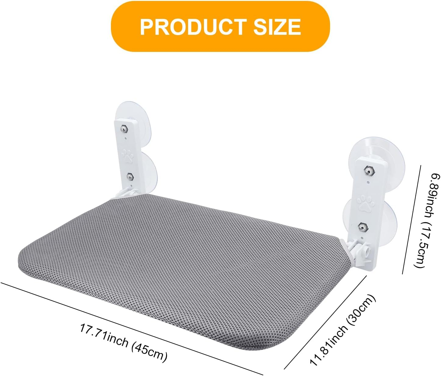 Cat Window Perch, Wireless Cat Window Hammock Foldable with 4 Suction Cups Fixed Frame Breathable Mesh Cat Window Seat Cat Beds (Grey, 45 X 30 Cm)