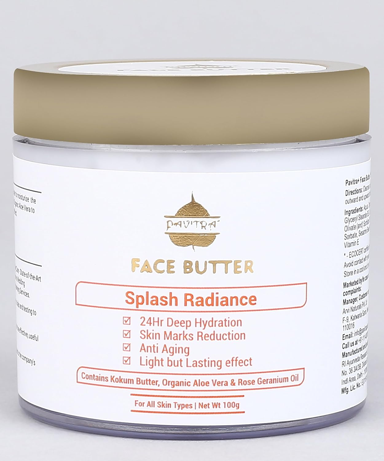 Pavitra+ Face Butter for Moisturization & Hydration with Organic Aloe Vera, Kokum Butter & Vitamin E 100Gm (Pack of 1)