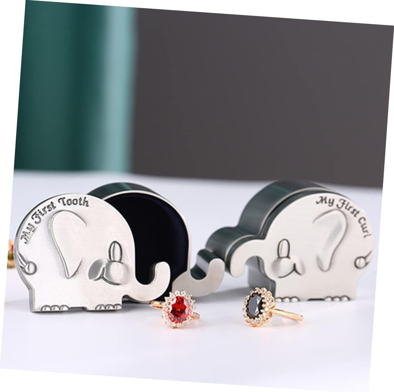 Fetal Hair Collection Box My First Curl Box My First Tooth Newborn Keepsake for Newborn Shower Metal Elephant Shape Silver Small for Teeth and Hair Storage image number 5