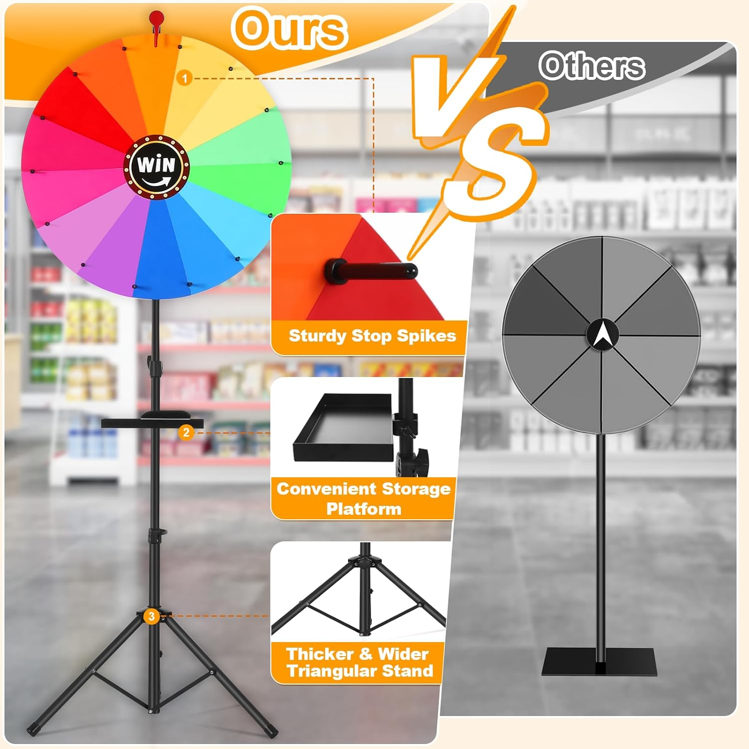 GADFISH 24-Inch Spinning Prize Wheel, Ajustable 37"-67" Height Spin Doodle Game Spinner, Storable Prize Wheel Spinner with Stand, Wheel of Fortune Game, 14 Colors image number 2