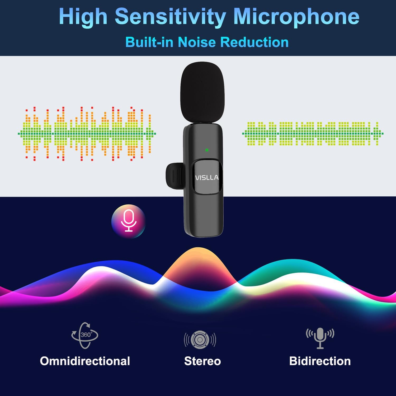 Vislla Wireless Lavalier Microphone for Iphone 15/16/17 Series, Ipad and Android Devices, Noise Cancelling,Bluetooth Mini Lapel Microphone for Youtube/Vlogging/Live Streaming/Tiktok/Interview image number 3