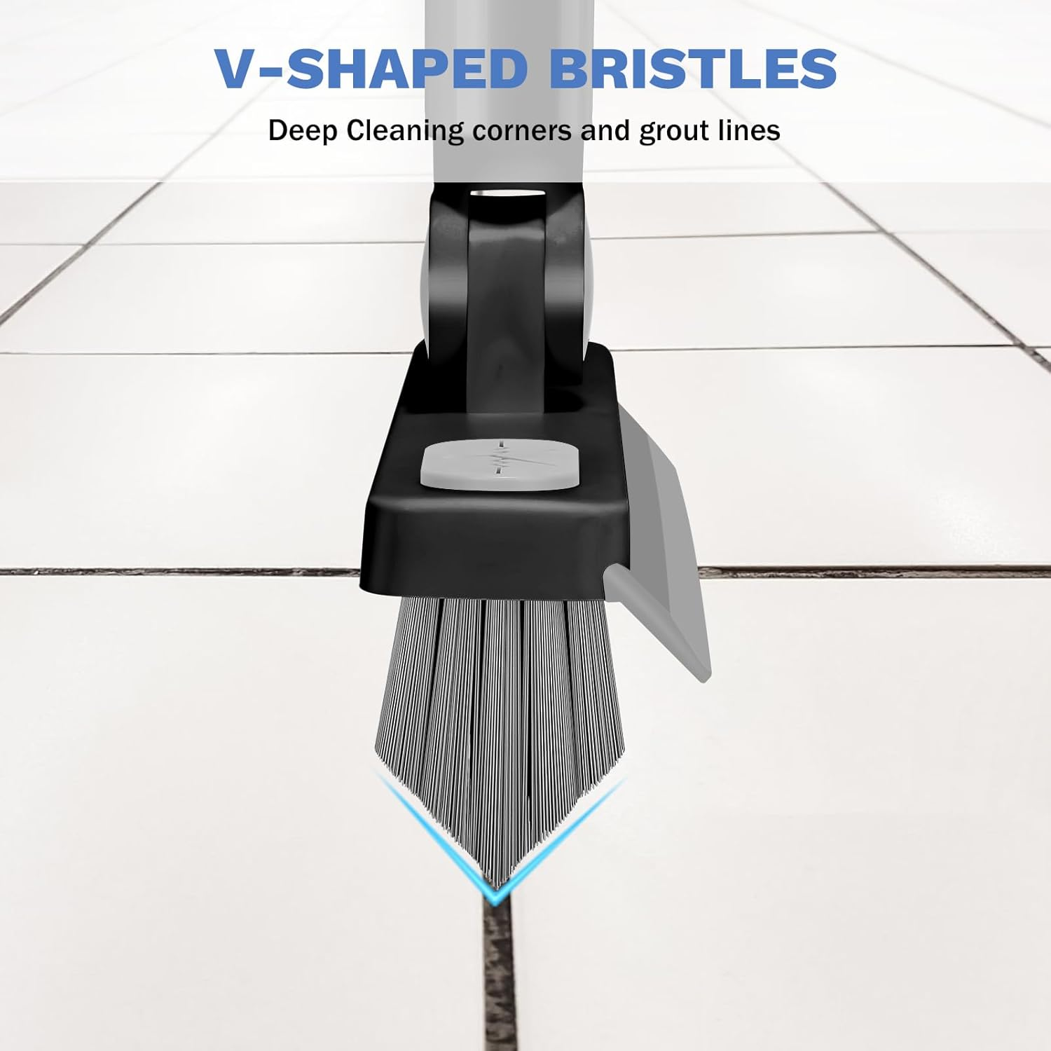 Setsail Grout Cleaner Brush with Long Handle, V-Shaped Floor Scrub Brush Swivel Grout Brush Stiff Bristle Floor Grout Scrubber for Bathroom, Tile Line, Crevice, Kitchen, Wall, Deck, Garage, Black Grey