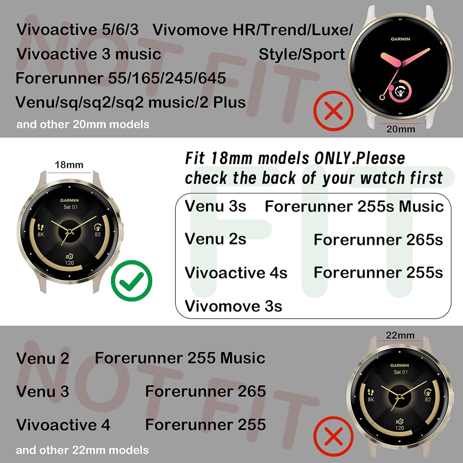 18Mm Floral Engraved Slim Band Compatible with Garmin Venu 3S/Venu 2S/Vivoactive 4S/Vivomove 3S/Venu 4 41Mm/Forerunner 255S/Forerunner 265S,Soft Silicone Cute Embossed Flower Strap for Men image number 3