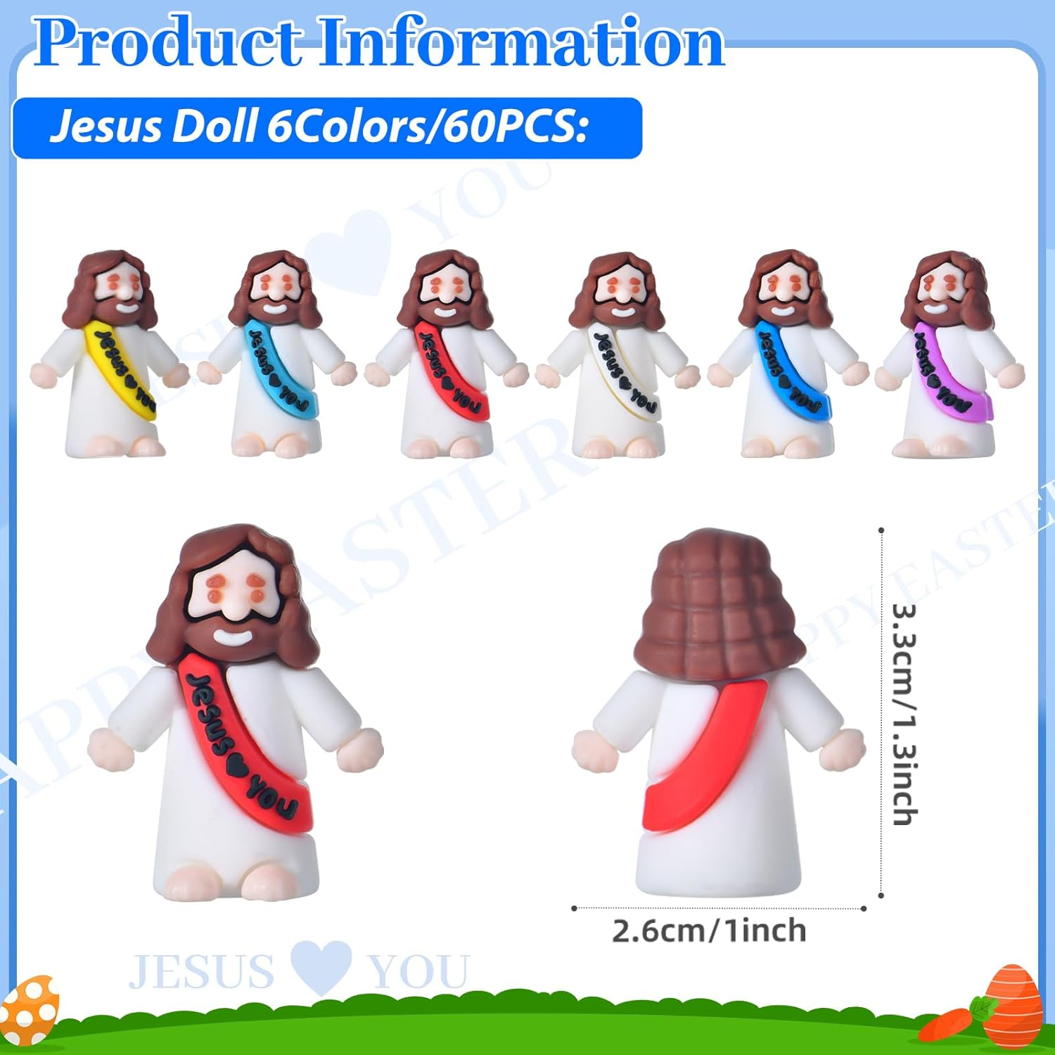 60 Pack Little Jesus Figures, Easter Jesus Loves You Toys to Hide and Seek Sunday School Baptism Gifts Religious Party Favors Easter Egg Stuffers image number 2