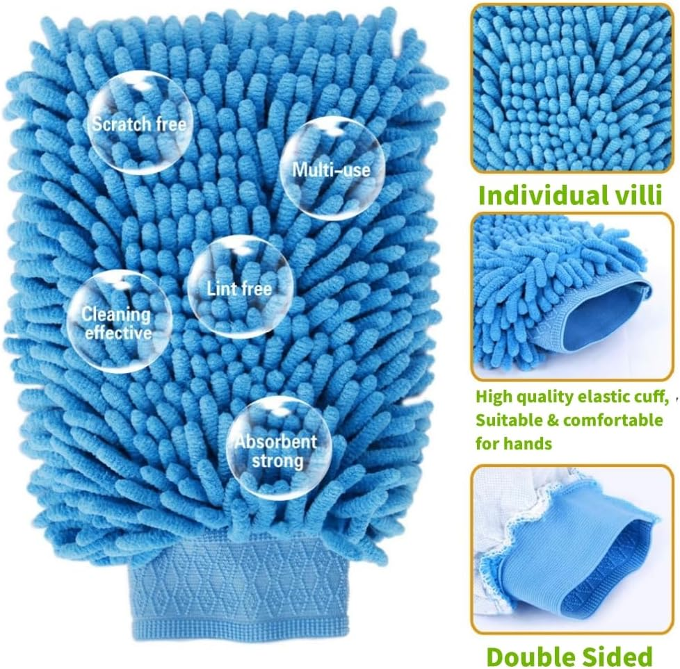 FUNNTY 2PCS Car Wash Mitt,Scratch-Free Car Wash Mitt,Microfiber Wash Mitt, Double-Sided Car Washing Gloves,For Car, Truck, SUV and More(Blue & Yellow) image number 5