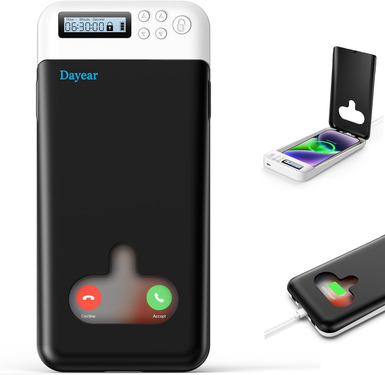 Phone Lock Box with Timer, Self-Control Timed Locker Jail, Mini Portable Timer Lock Box for Iphone/Android (Max 6.7 Inch), Help Kids/Adults Prevent Addiction (White)