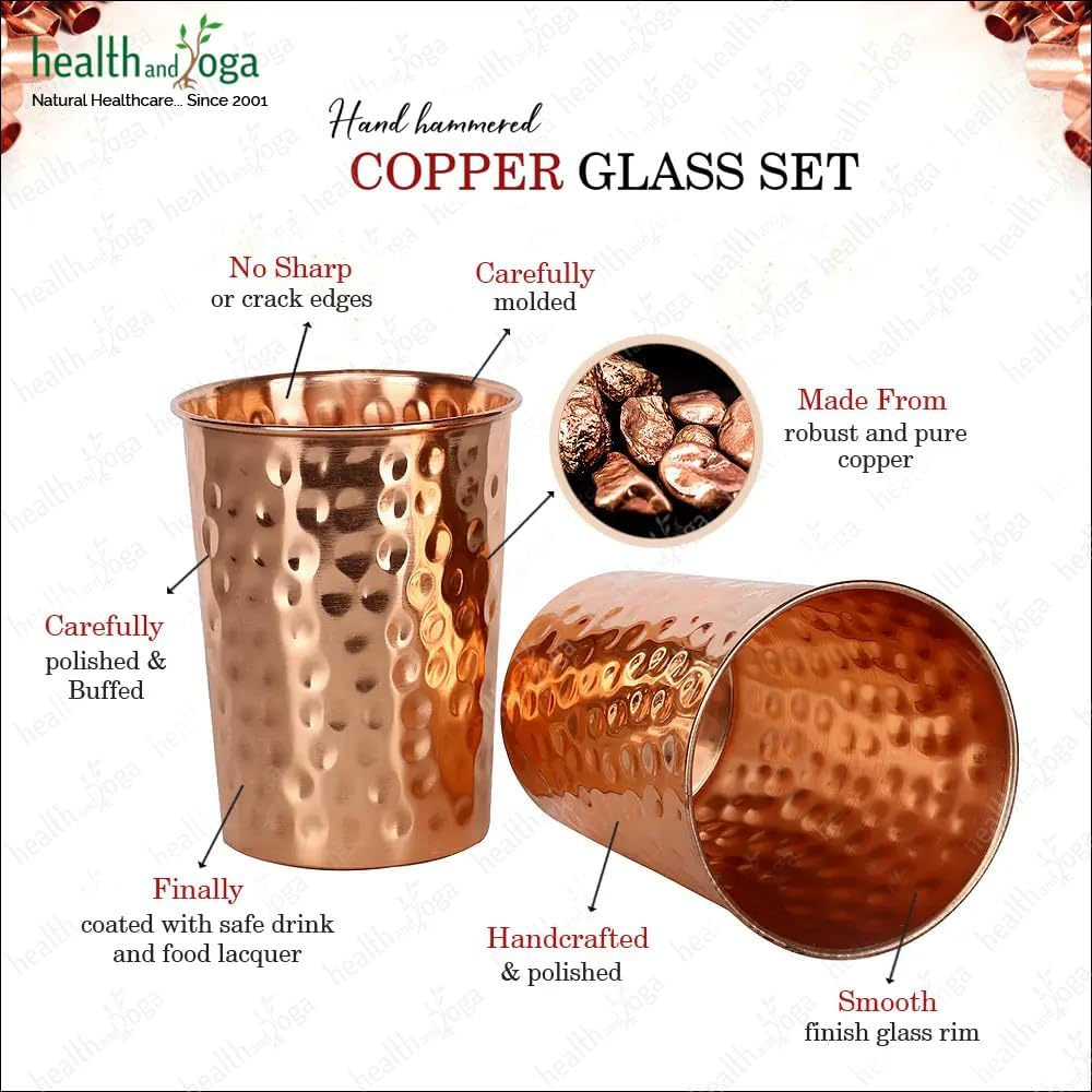 Qcup Hand Hammered Copper Tumblers - Ayurvedic Health Pure Copper Tumblers &ndash; 2 Pcs. Set - 250 Ml.(8 Fl Oz) image number 4