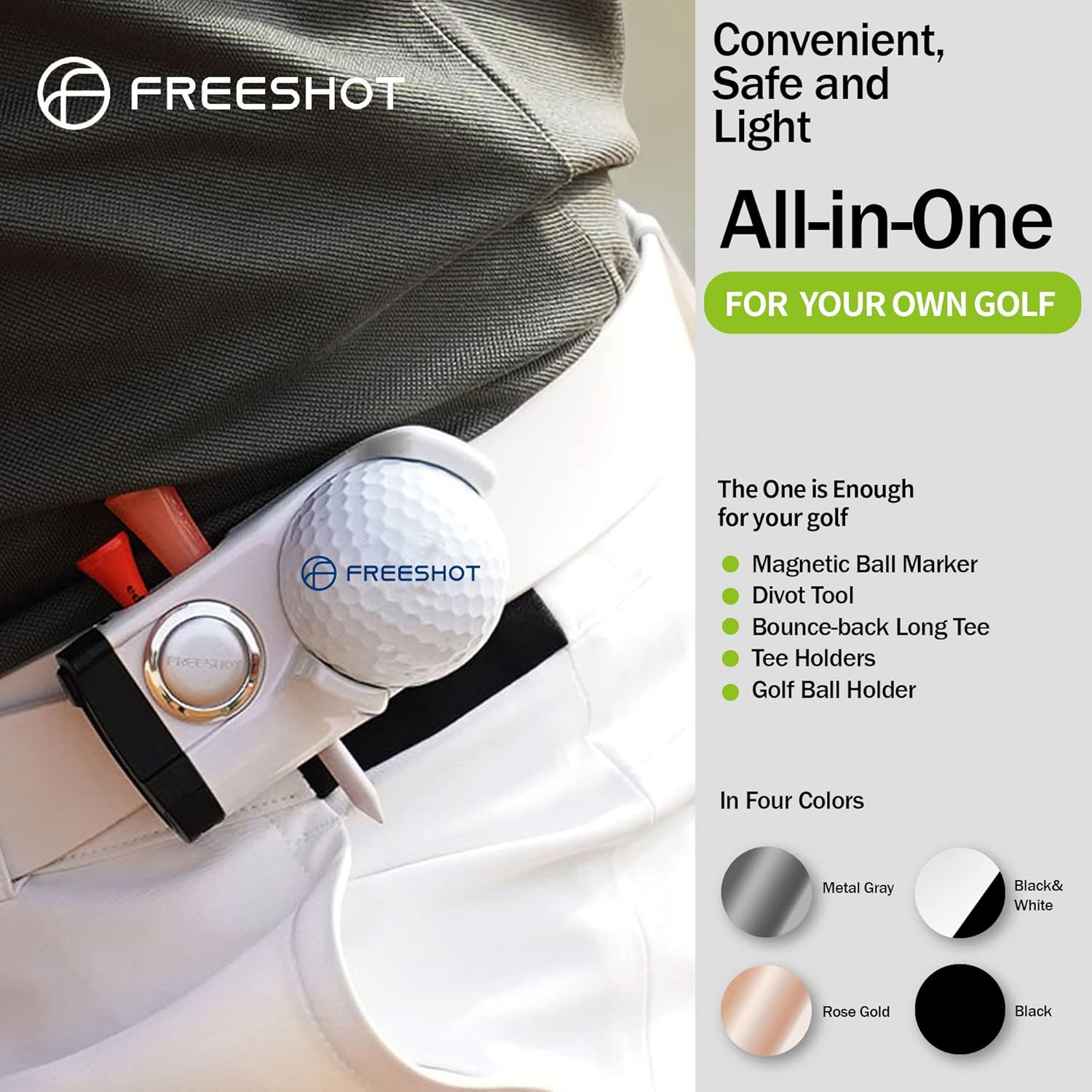 FREESHOT All-In-One Golf Accessory Tool That Includes Golf Ball Holder, Tees, Divot Tool and Custom Ball Markers, Golf Golf Lovers (4 Colors) image number 3