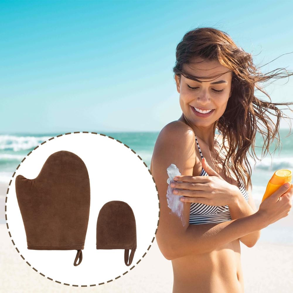 Tanning Mitt,Self Tanning Mitt Applicator Kit 2 in 1,Brown Double Sided Design Artificial Back Applicator with Thumb,Multipurpose Ultra Soft and Streak Free,Reusable Sunless Glove for Streak-Free Tan image number 3