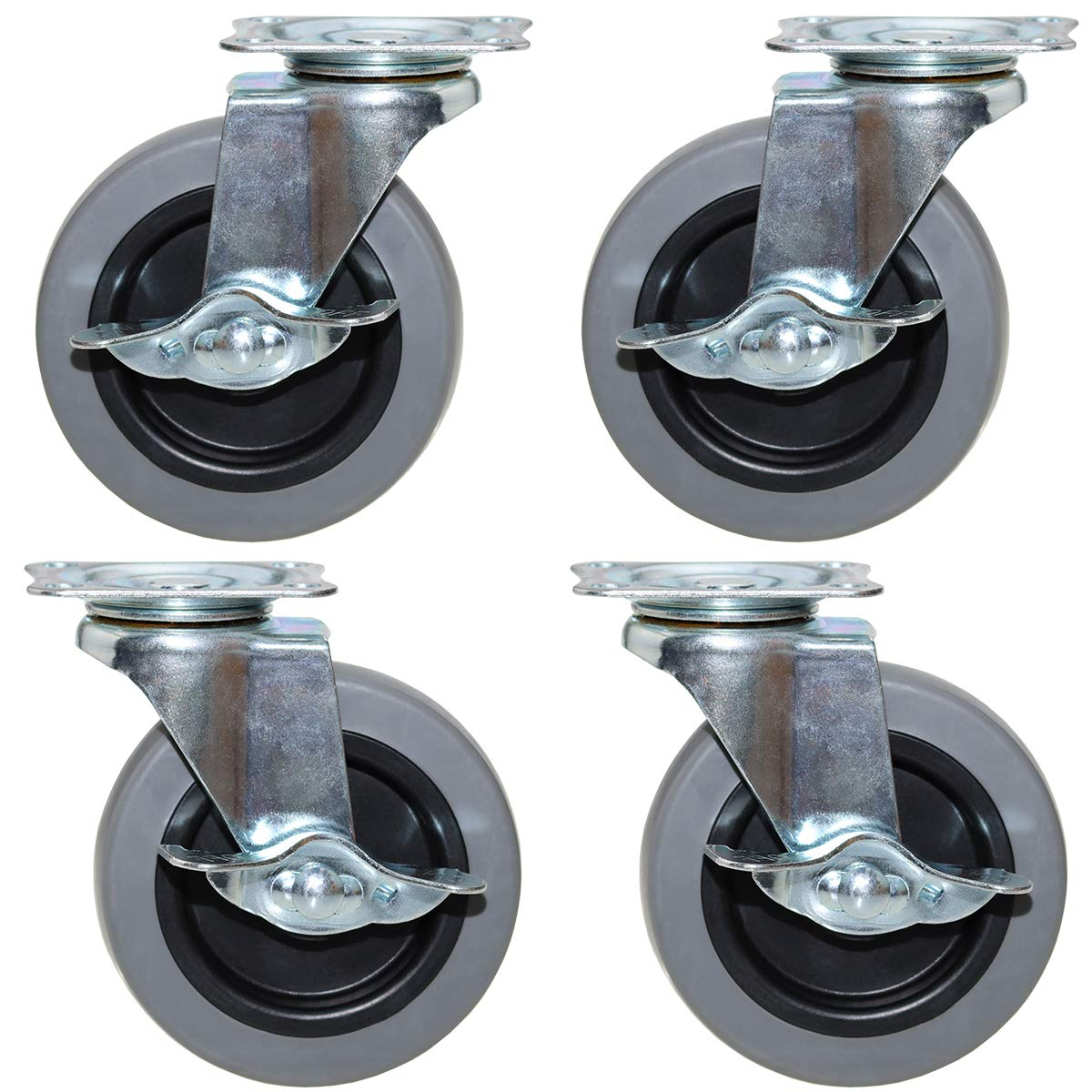 DICASAL Top Plate Casters 4 Inch Side Brake Wheels Durable Heavy Duty Casters Wear Resistant TPR Material Swivel Wheels Castors for Furniture Carts and DIY Tools 4 Pack