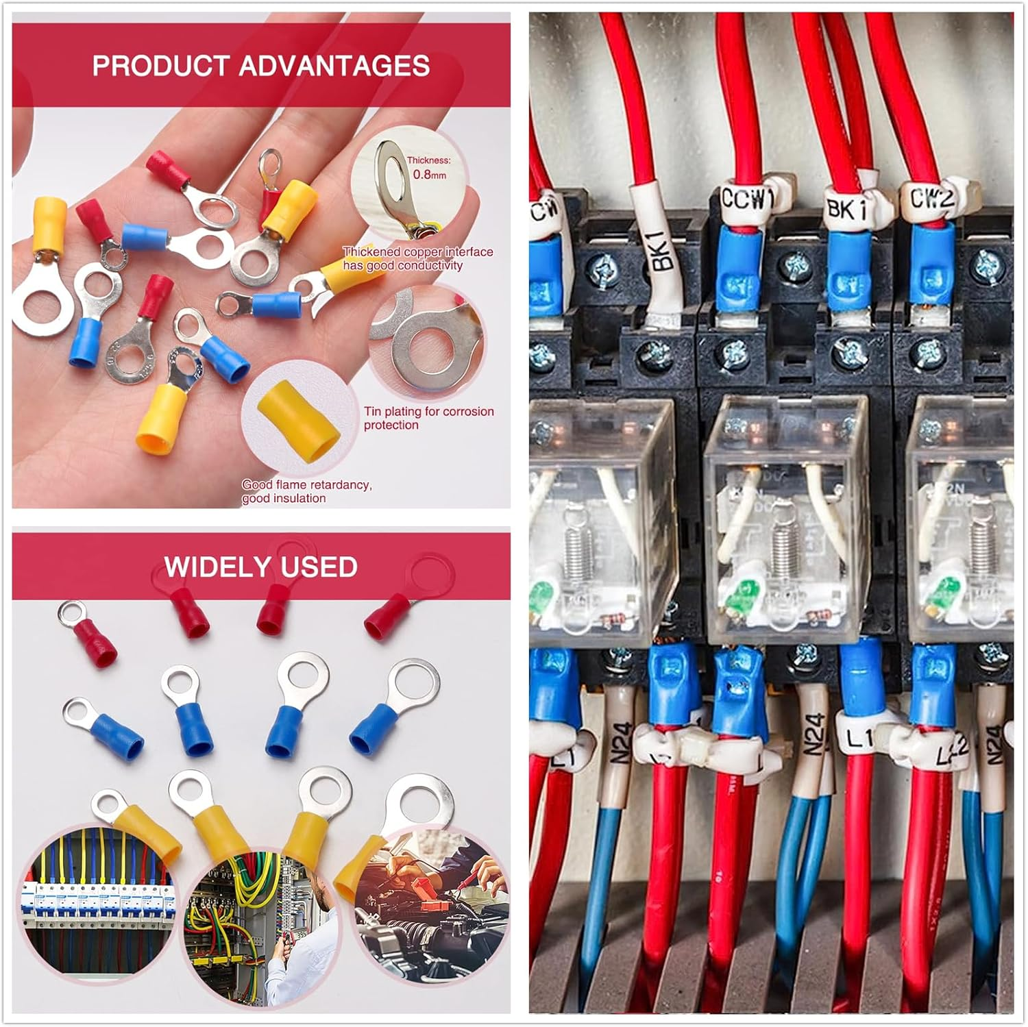 HUAZIZ 290 Pieces Fork Spade Cable Lugs Set, Crimp Connector Set, Insulated Electrical Connector Clamp image number 6