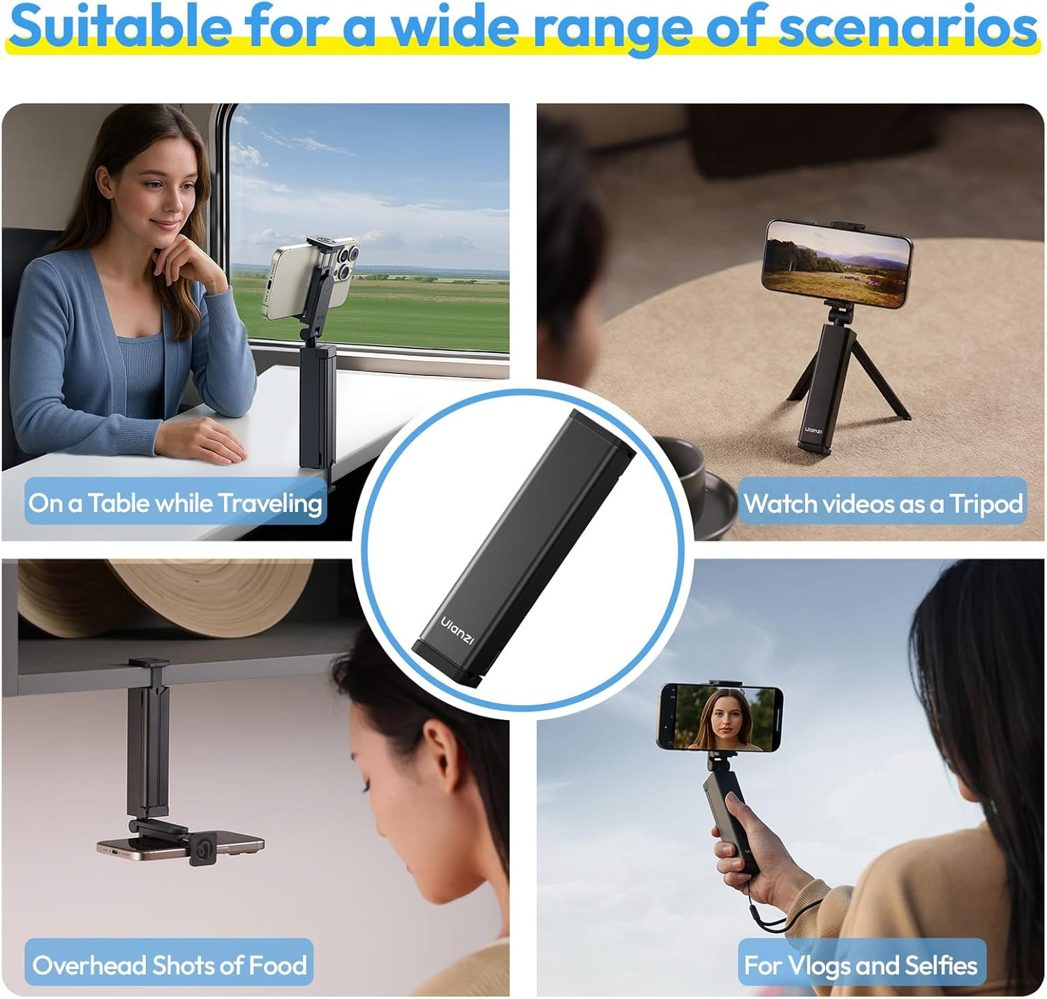 ULANZI SK-20 Airplane Phone Holder Travel Essentials, Phone Tripod 360&deg; Rotation, Travel Accessories Must Have Handsfree Cellphone Stand for Desk, Universal Adjustable Phone Stand for Train Table image number 4