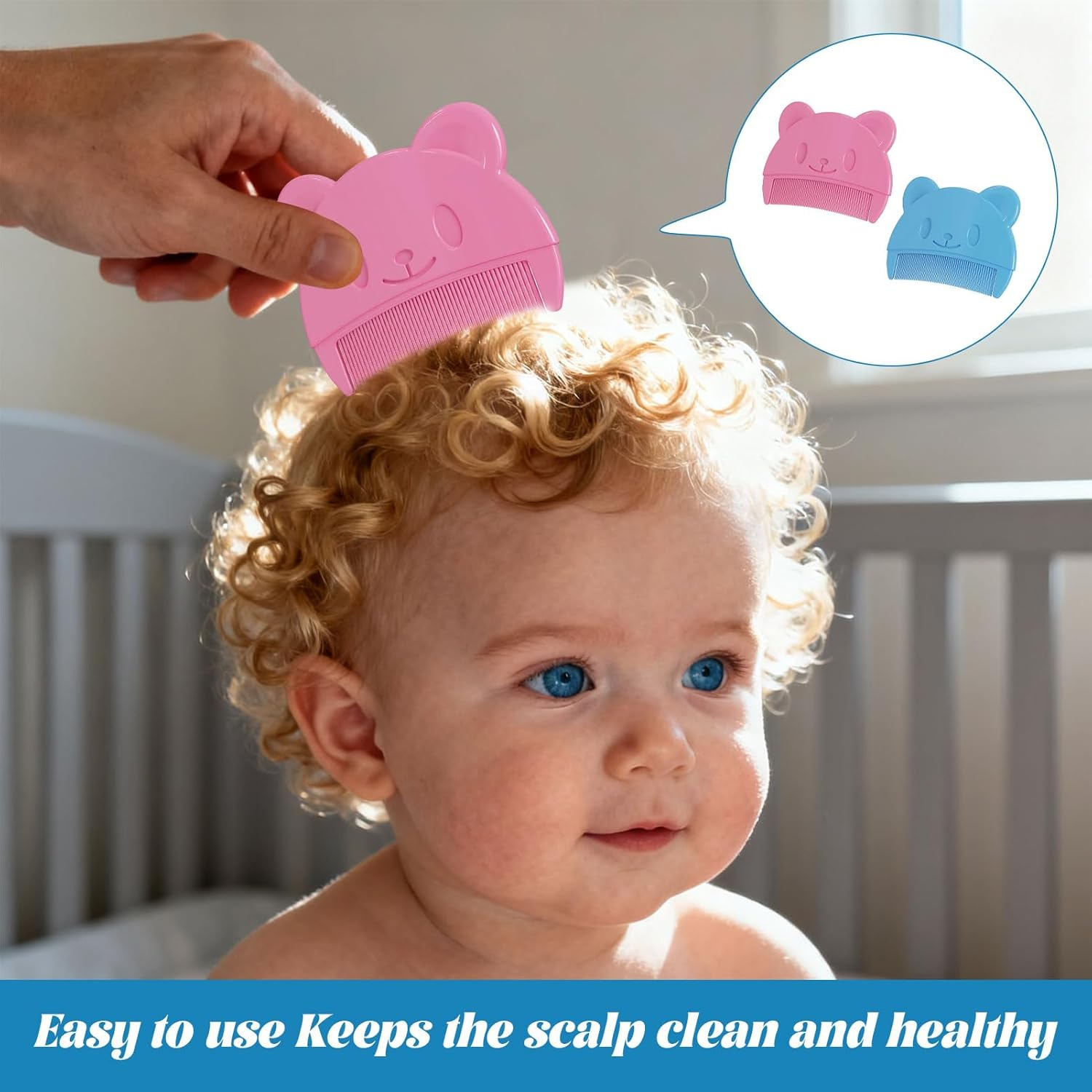 Cradle Cap Brush, 4Pcs Cradle Cap Comb, Baby Comb, Baby Hair Comb, Hair Brush Set, Fetal Dirt Removal, Infant Scalp Massager, Suitable for Toddler, Newborns Bath (Blue + Pink) image number 2